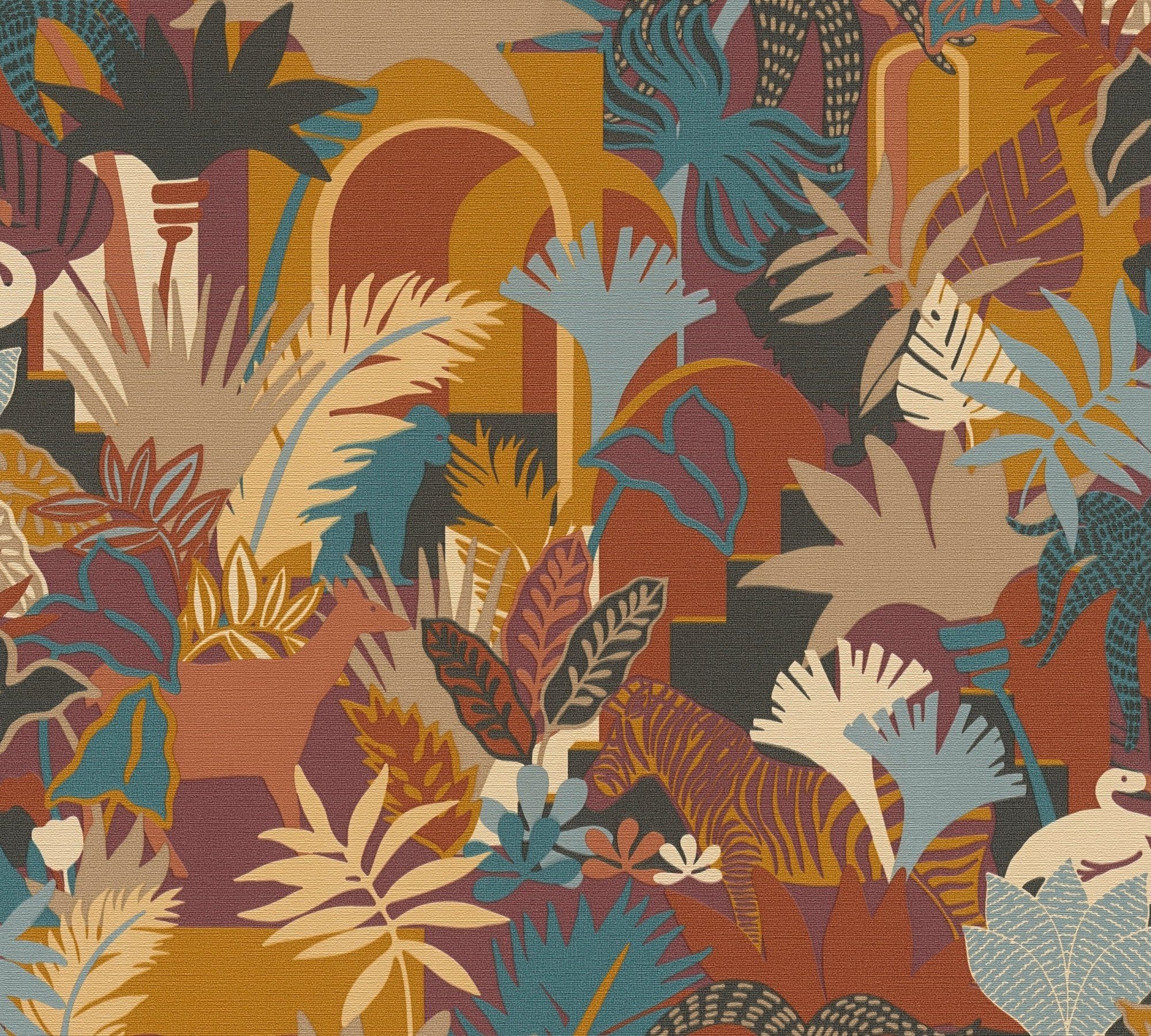 Artdeco, mit (1 Retrotapete Antigua Floral Création Dschungeltapete bunt,orange,blau Vliestapete geprägt, A.S. matt, St), Tieren