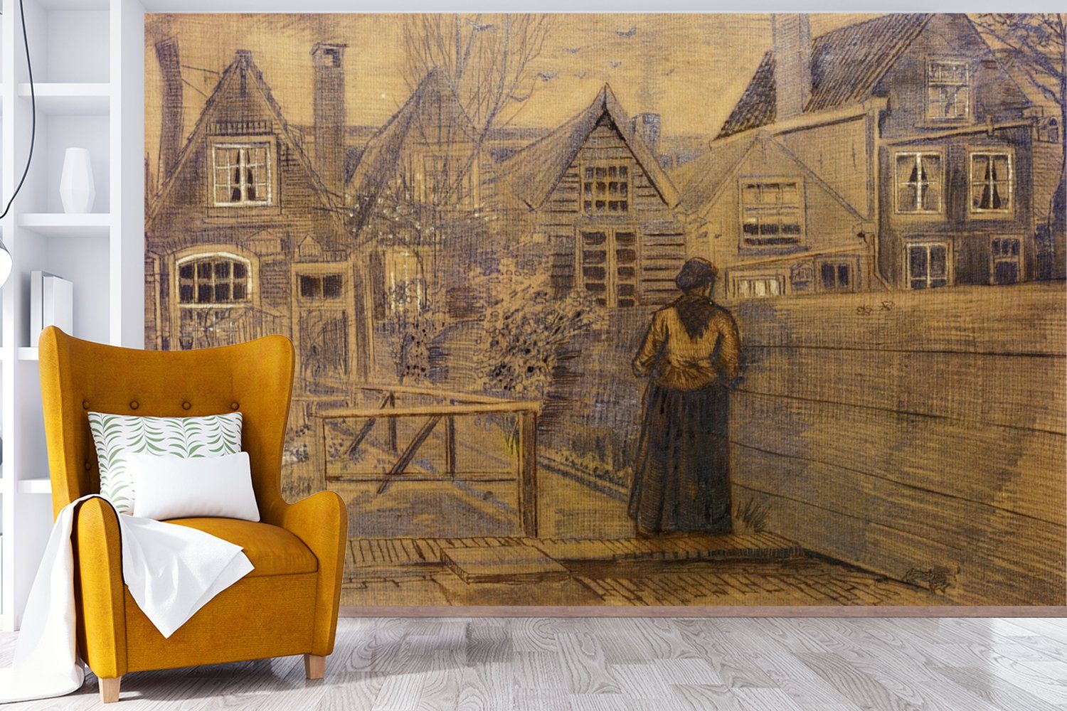 Mutter Matt, Wohnzimmer, Haus Montagefertig - Wandtapete für Gogh, der Das bedruckt, vom Fototapete St), MuchoWow Vinyl (7 von van Vincent gesehen Tapete Garten Sien aus