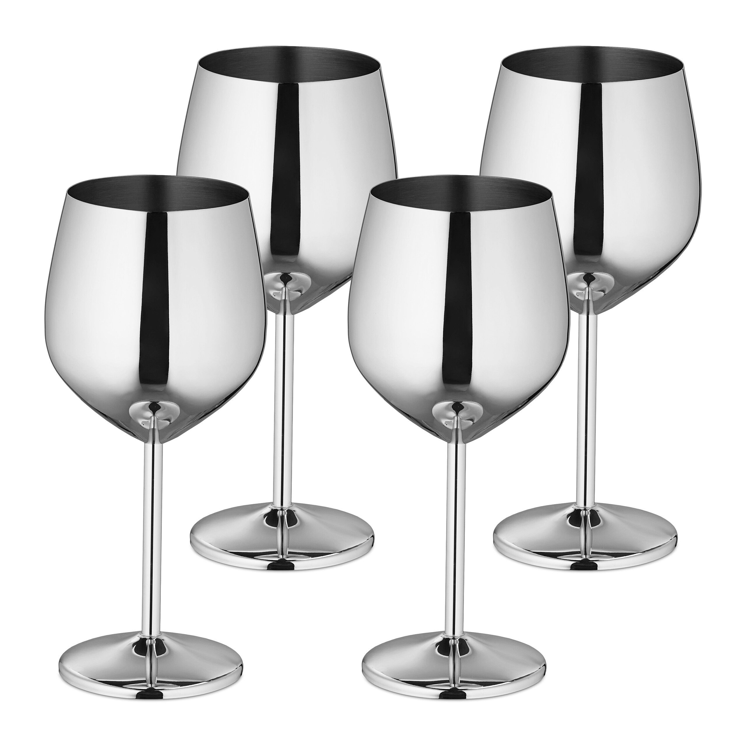 relaxdays Weinglas Weingläser Edelstahl 4er Set, Edelstahl, Silber