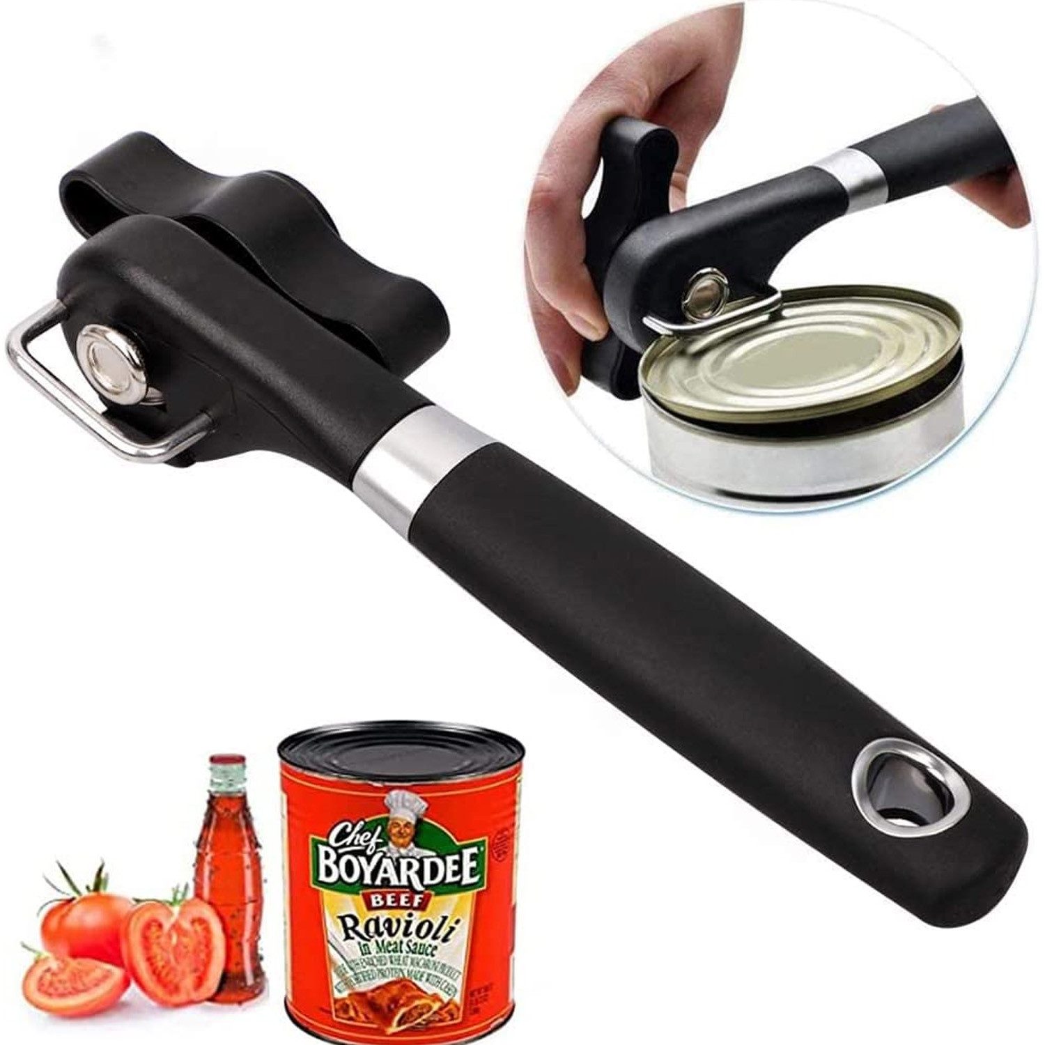 KINSI Dosenöffner Multiöffner, Sicherheits dosenöffner, Multifunktionale, Edelstahl, Ergonomisches Rutschfestes Design mit glattem Rand
