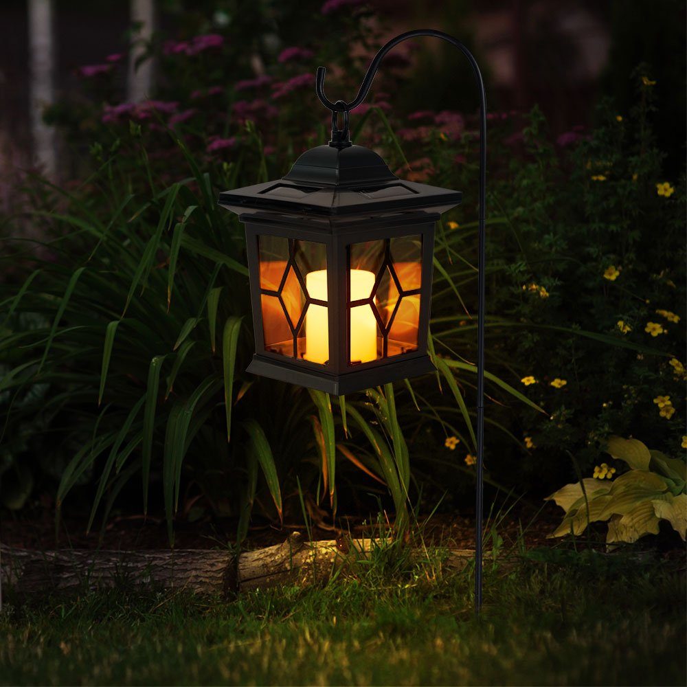 etc-shop LED Gartenleuchte, LED-Leuchtmittel fest Lampen Set Solar schwarz Steck 2er Erdspieß verbaut, LED Außen Garten Deko
