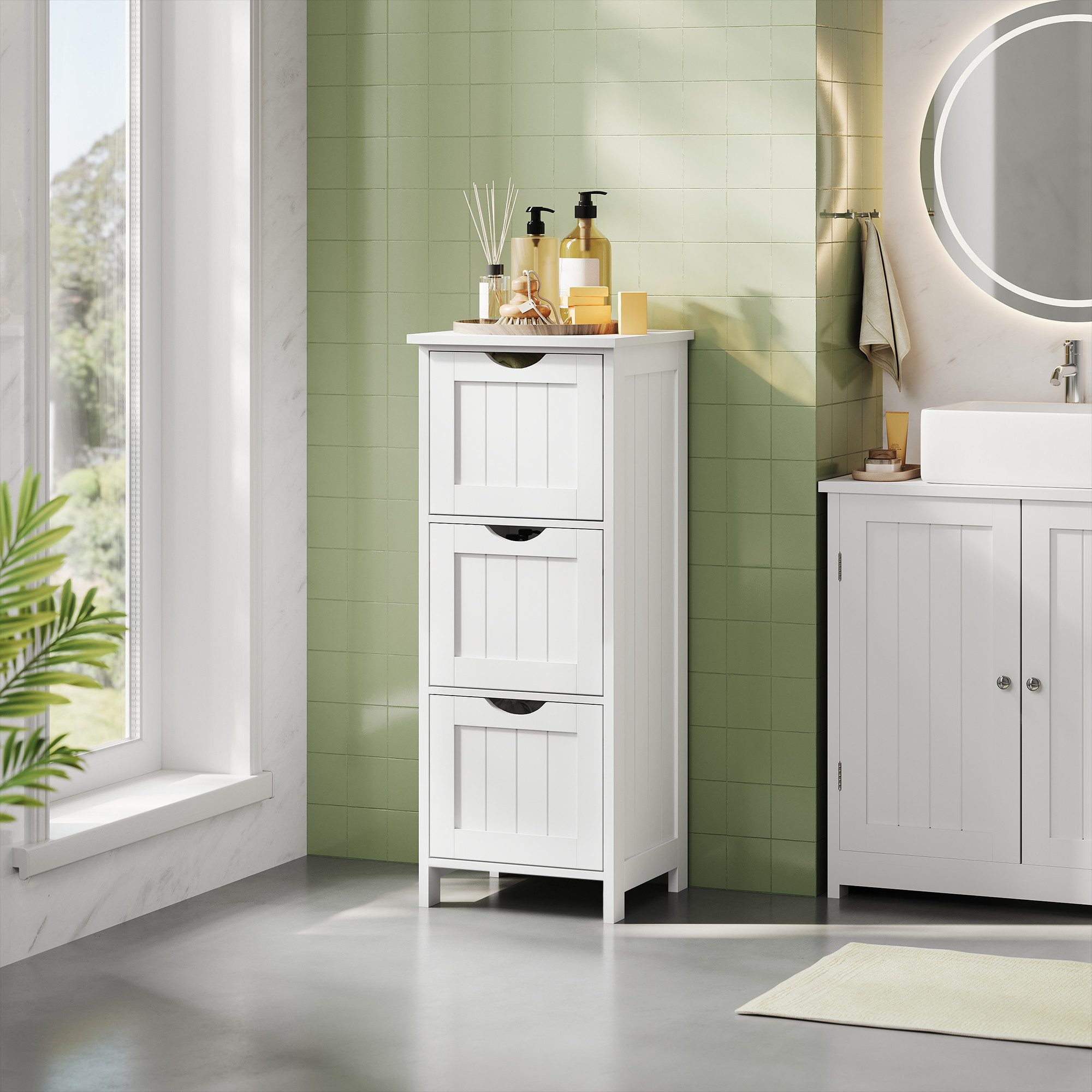 Woltu Kommode, Badezimmerschrank mit 3 Schubladen, Mehrzweckschrank 32x81x30 cm, Weiß