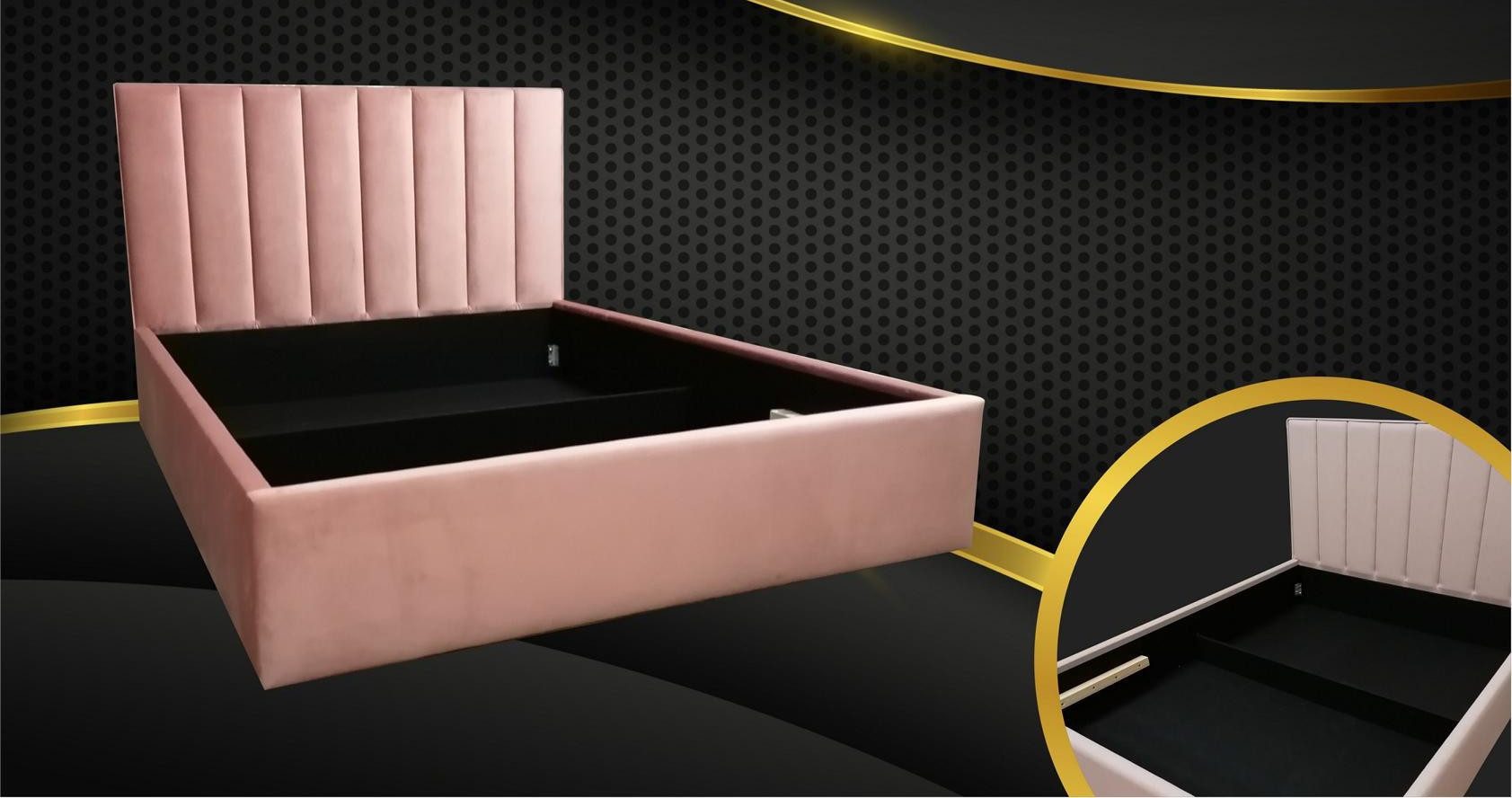 JVmoebel Boxspringbett Luxuriöses Boxspringbett in Rosa mit integriertem Bettkasten (1-St)