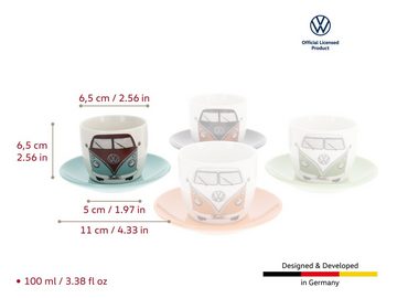 VW Collection by BRISA Espressotasse Volkswagen kleine Kaffeetassen, New Bone China, Espresso Becher im T1 Bulli Bus Design Bus Front, 4er Set, 100ml