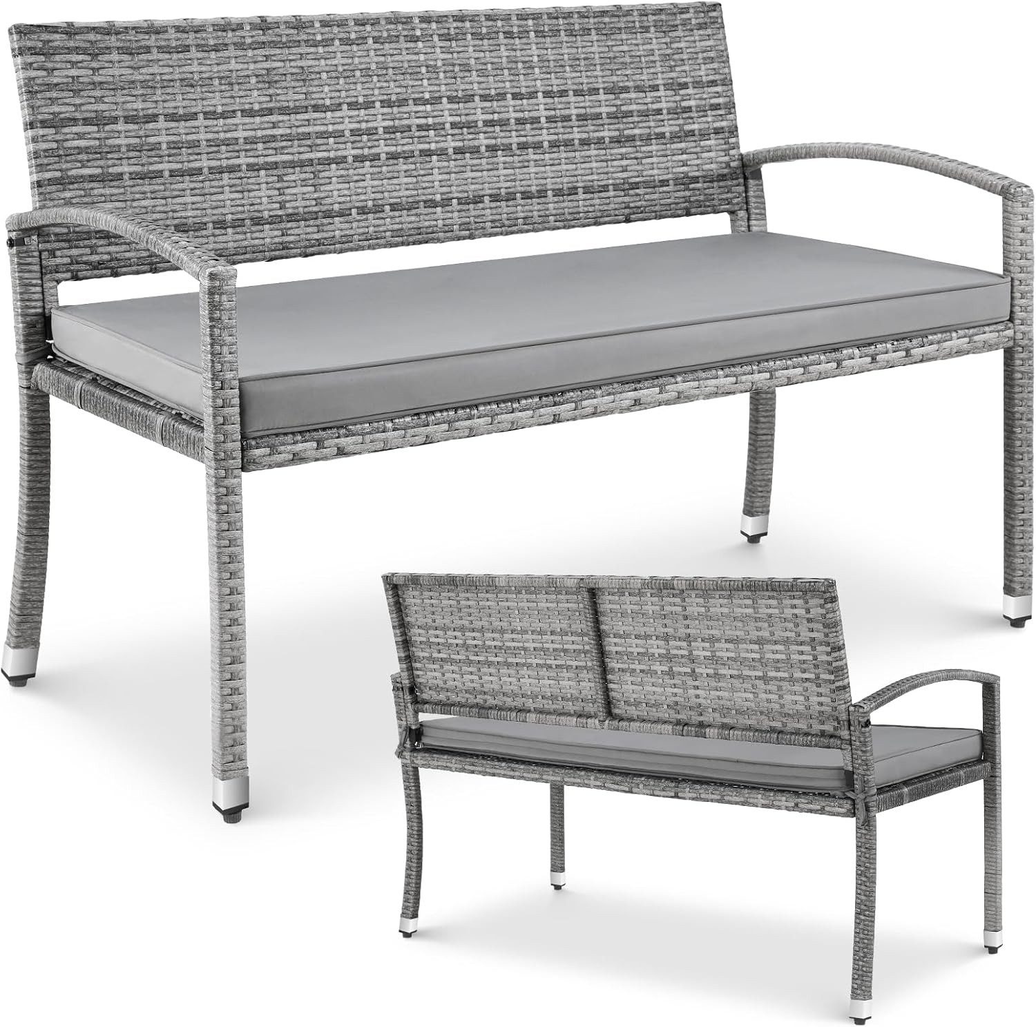 TLGREEN Gartenbank 2-Sitzer Rattan-Sofa mit Kissen (Komfortable Gartenlouge aus Wettersicherem PE-Rattan, Stabiler Metallrahmen, Terrassenmöbel Set für Außenbereich), Outdoor Sofa für Garten/Terrasse/Balkon