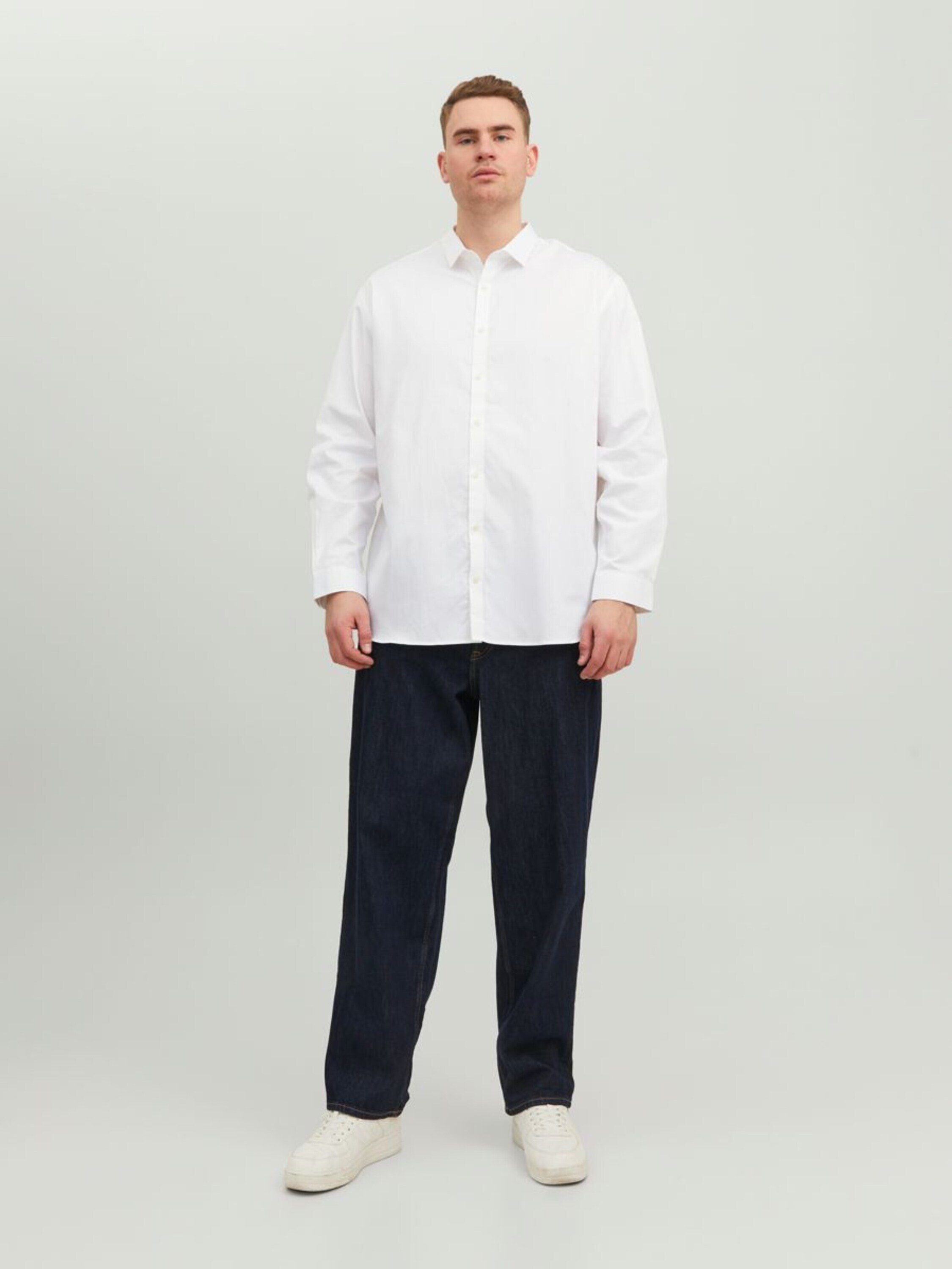 Jack & Jones Plus White (1-tlg) LOOSE Blacardiff 12235157 Langarmhemd FIT