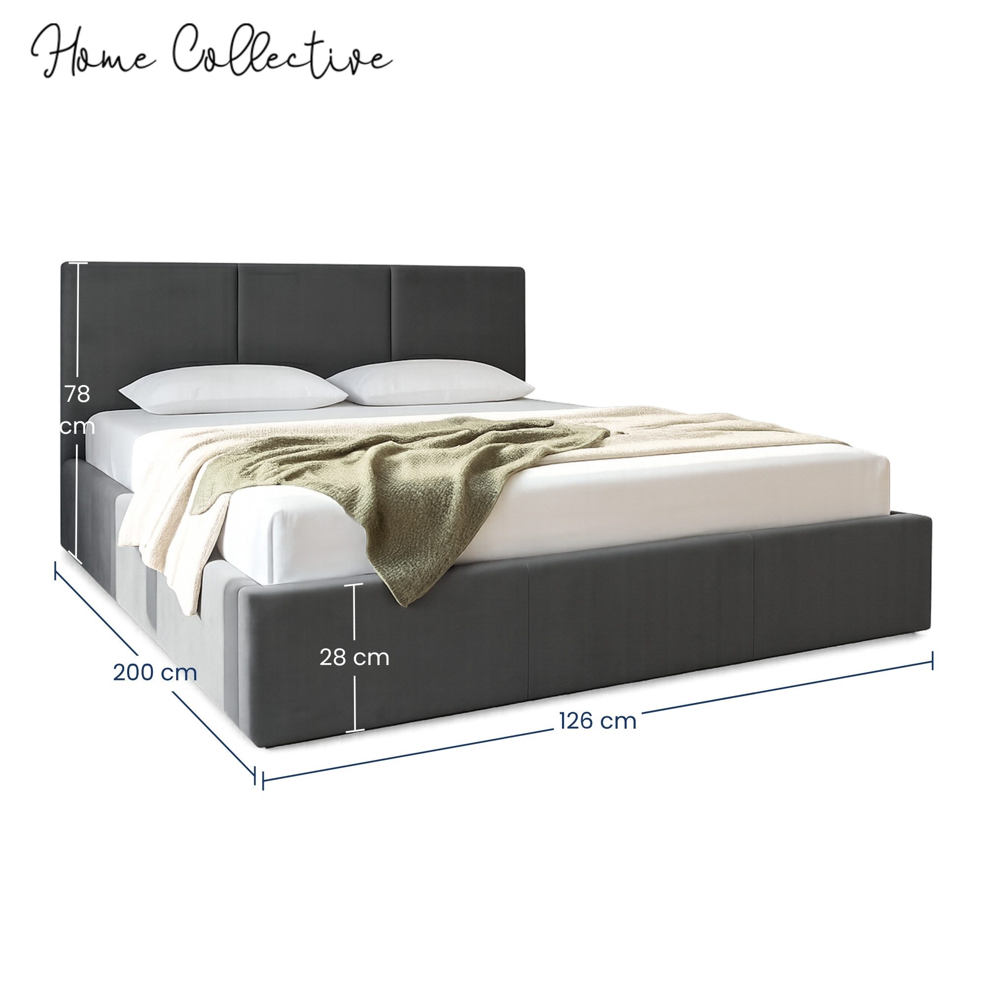 Home Collective Polsterbett Bett Doppelbett Bettgestell mit Lattenrost & Stauraum, mehrere Größen (Größen: 120x200 140x200 160x200 180x200, samtweicher Veloursstoff, in Europa hergestellt), Bettkasten, flexibler Lattenrost mit Härtegradeinstellung Aschgrau