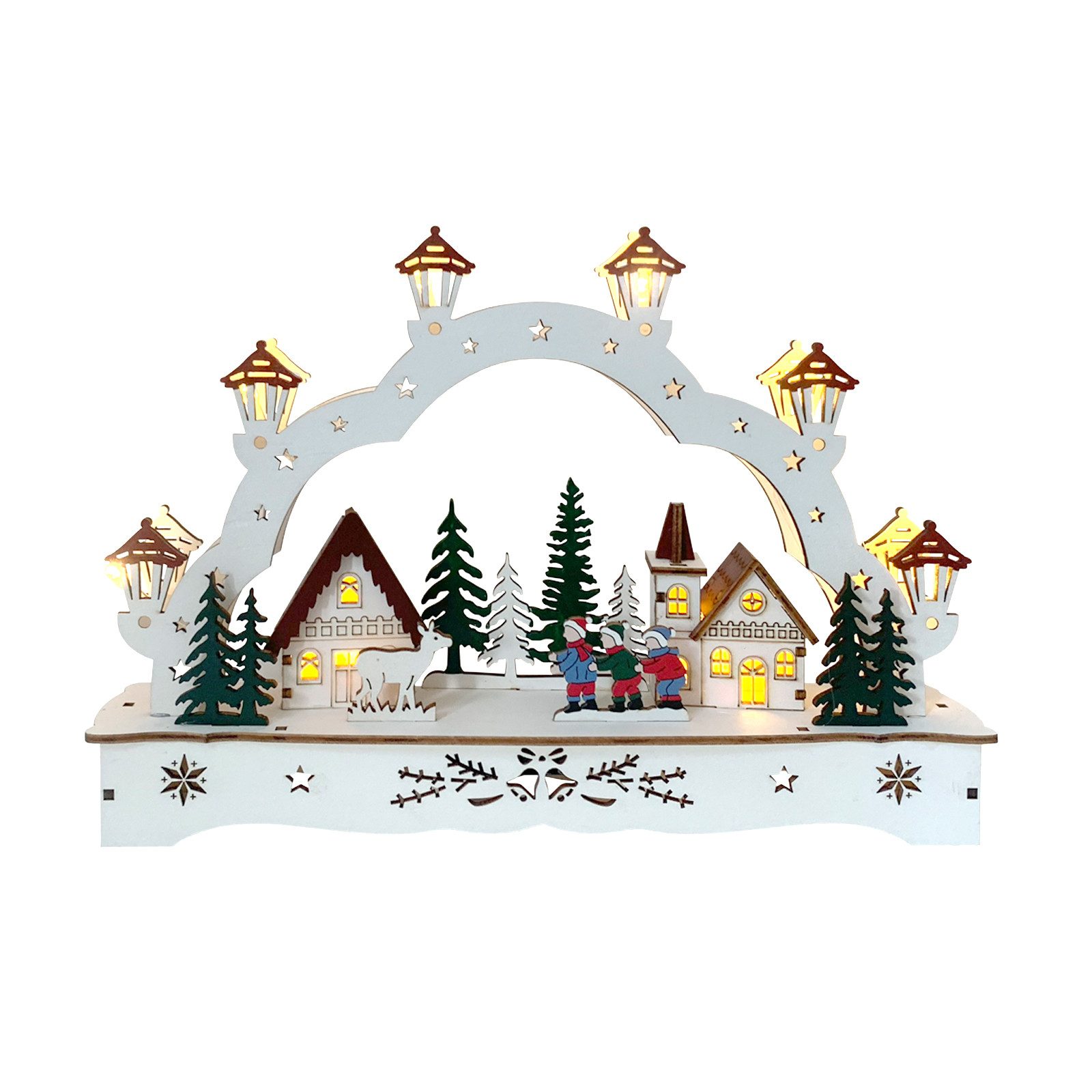 HTI-Living Schwibbogen Leuchtbogen in modernem Weiß Kinder mit Reh (1-tlg), günstig online kaufen