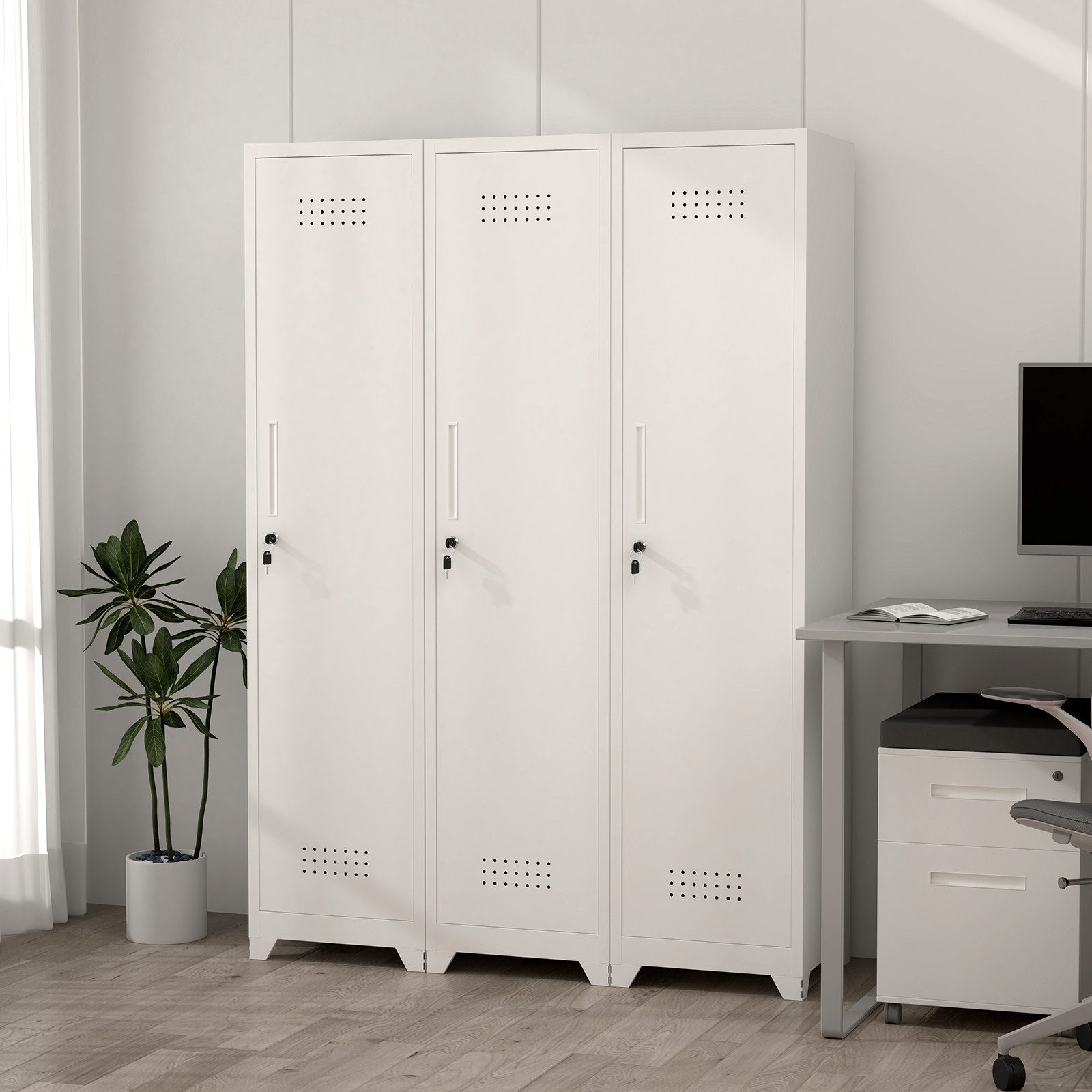 Odikalo Hochschrank Badezimmerschrank Aufbewahrungsschrank (Aufbewahrungsschrank aus Metall mit abschließbarer Tür, Einlegeböden und Kleiderstange, 65" hoher Aufbewahrungsschrank für Küche, Vorratskammer, Büro, Werkstatt und Garage)
