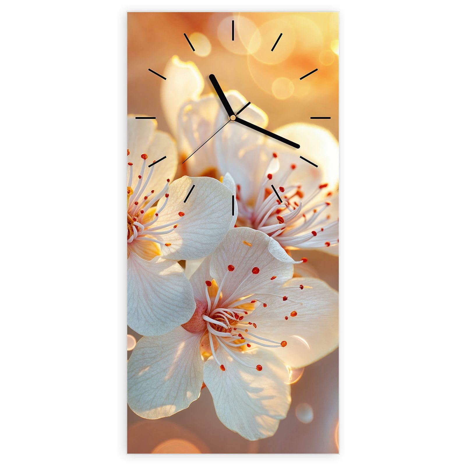 Wanduhr Glasuhr Wandkunst Größe 30 x 60 cm mit Motiv Blumenstrahlen