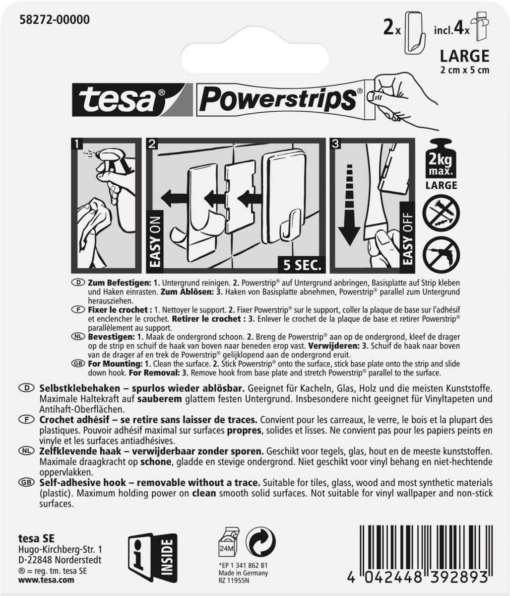 Klebehaken Klebehaken Powerstrips L Eckig Kunststoff Weiß VE=2 Stück.