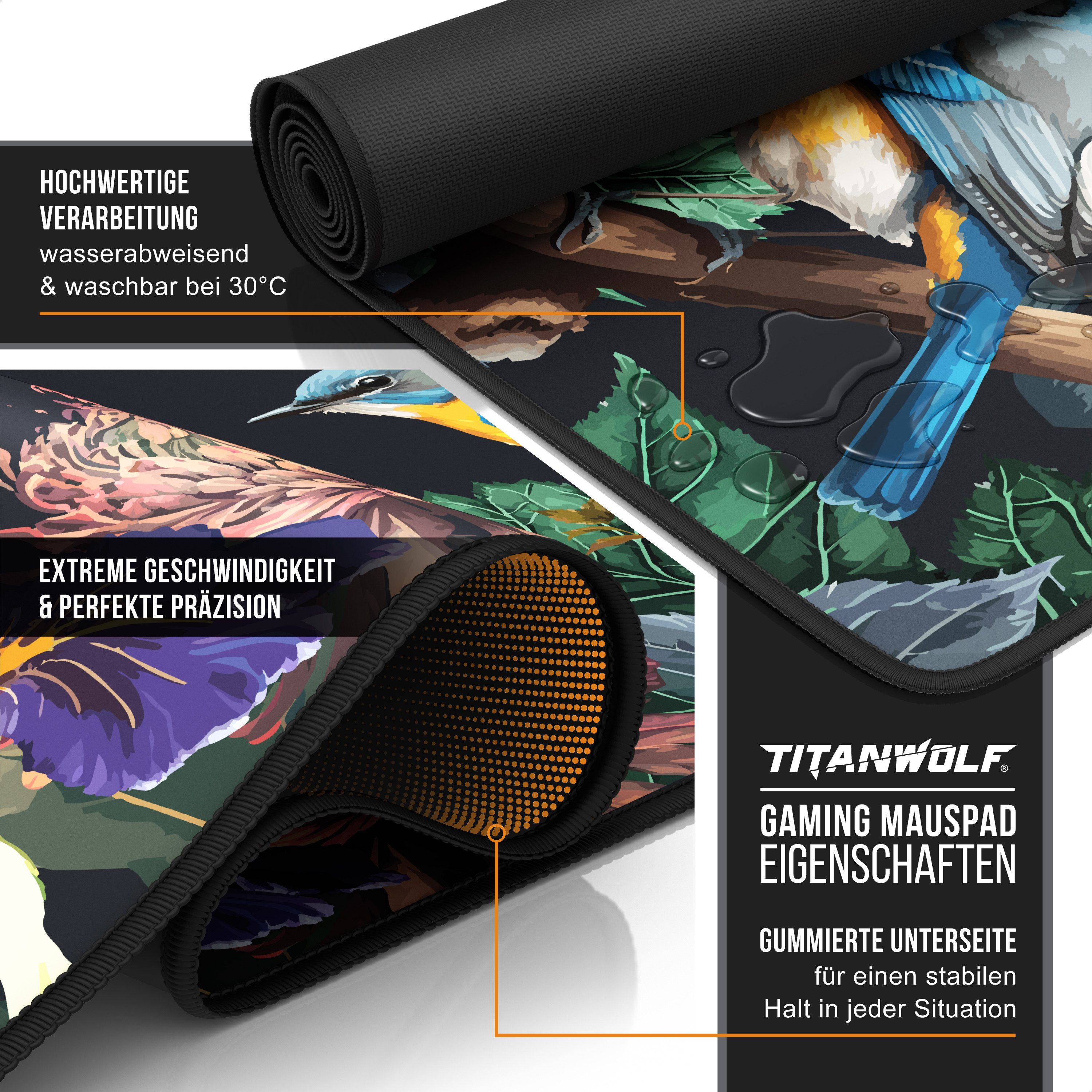 Titanwolf Gaming Mauspad XXL Speed Mousepad 900 x 400 x 3 mm, Schreibtischauflage, abwaschbar, rutschfeste Rückseite, Geschwindigkeit & Präzision, Modern Floral