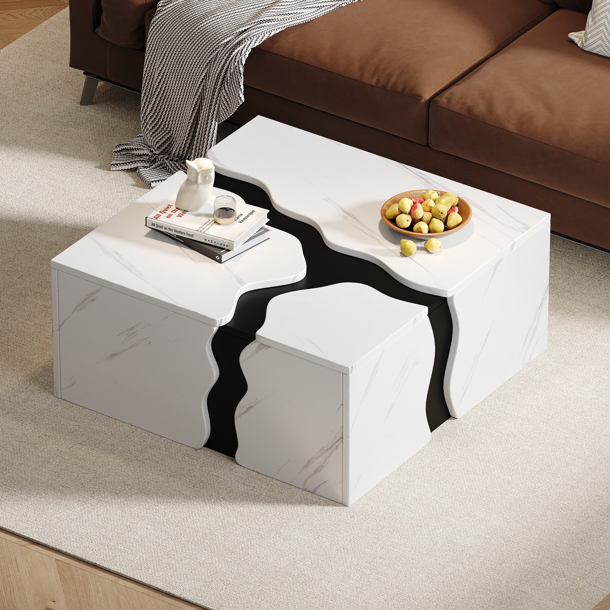 HAUSS SPOLE Couchtisch Würfelform mit Schublade,Beistelltisch Kaffeetisch mit Marmormuster (Packung, 1-St., würfelförmiges geometrisches Design,Beistelltisch mit Schublade), einzigartiger Form,kaffetisch, Aufbewahrungstisch, Spieltisch