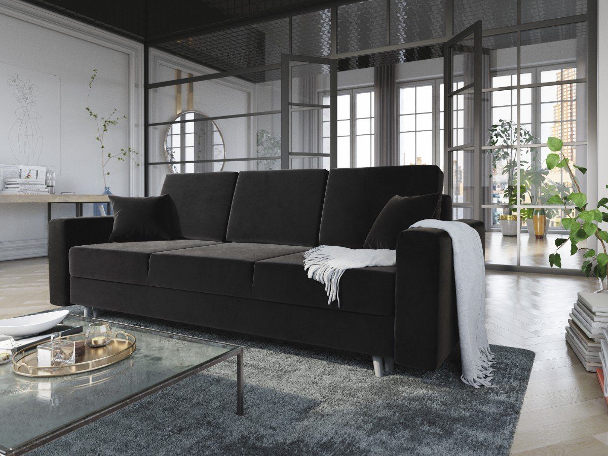 und Bettkasten Schlaffunktion COUCH KRONOS Schlafsofa, mit 236cm Schwarz pressiode Sofa