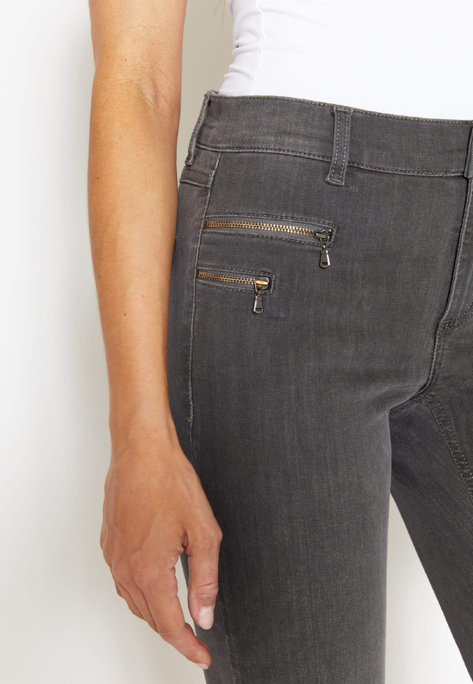 Jeans Zip Zierreißverschlüssen ANGELS grau Slim-fit-Jeans mit Malu mit Label-Applikationen