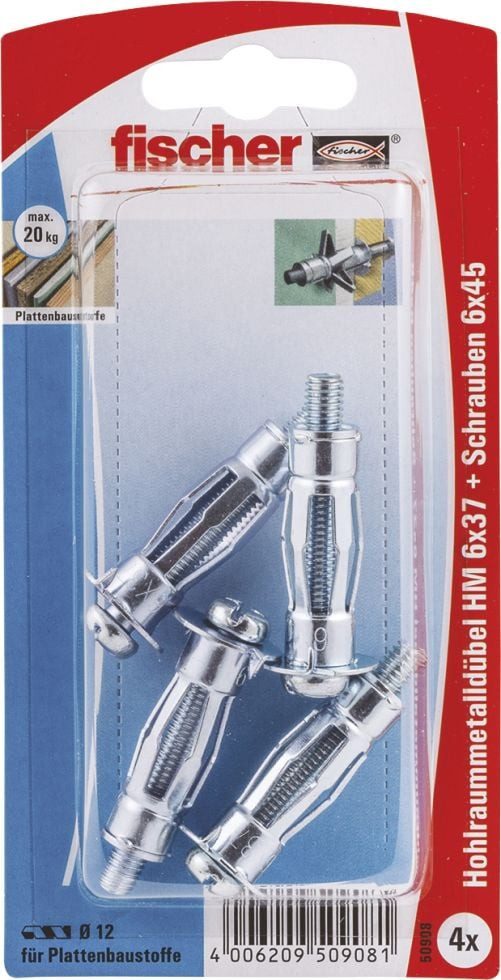 fischer Schrauben- und Dübel-Set Fischer Hohlraumdübel 6.0 x 37 mm - 4 Stück