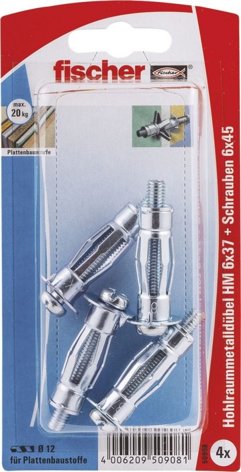 Thumbnail - fischer Schrauben- und Dübel-Set Fischer Hohlraumdübel 6.0 x 37 mm - 4 Stück