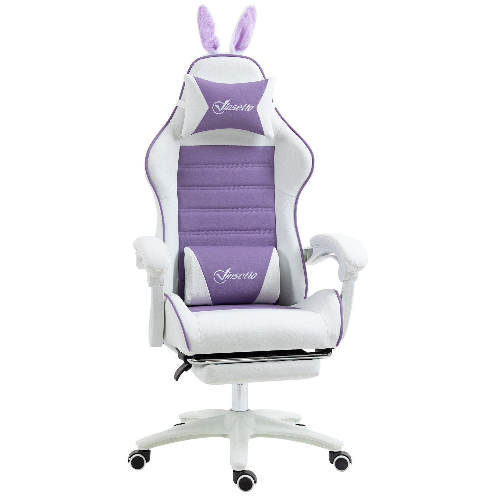 Vinsetto Gaming-Stuhl Gamer Stuhl ergonomisch mit Lendenwirbelstütze, Fußstütze (Bürostuhl, 1 St), PC-Sessel mit verstellbar Liegefunktion, 65 x 63 x 136-142 cm – Bild 2 von 5