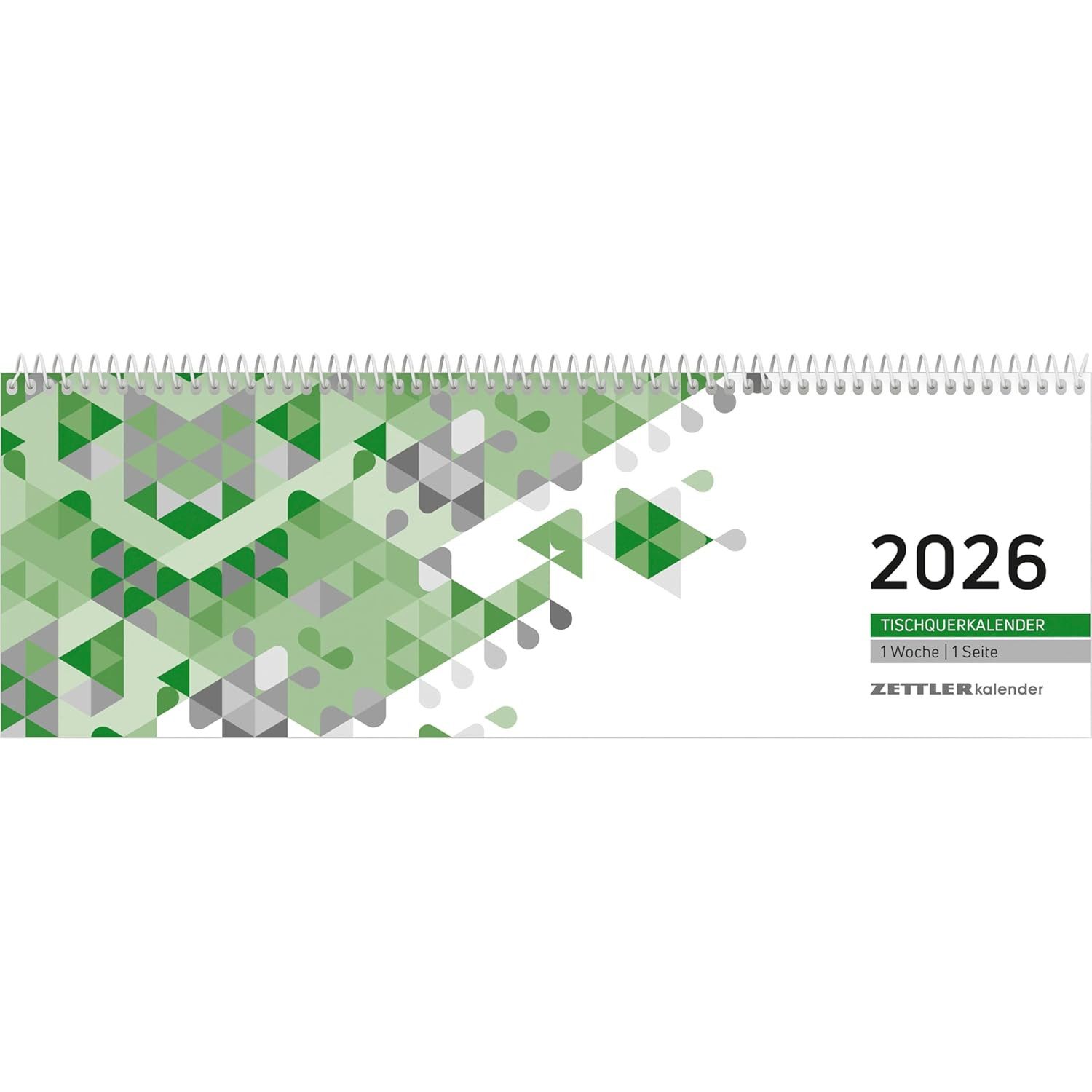 ZETTLER Schreibtischkalender ZETTLER 2026 Pultkalender 1W 1S grün Querkalender Spiralkalender Schre