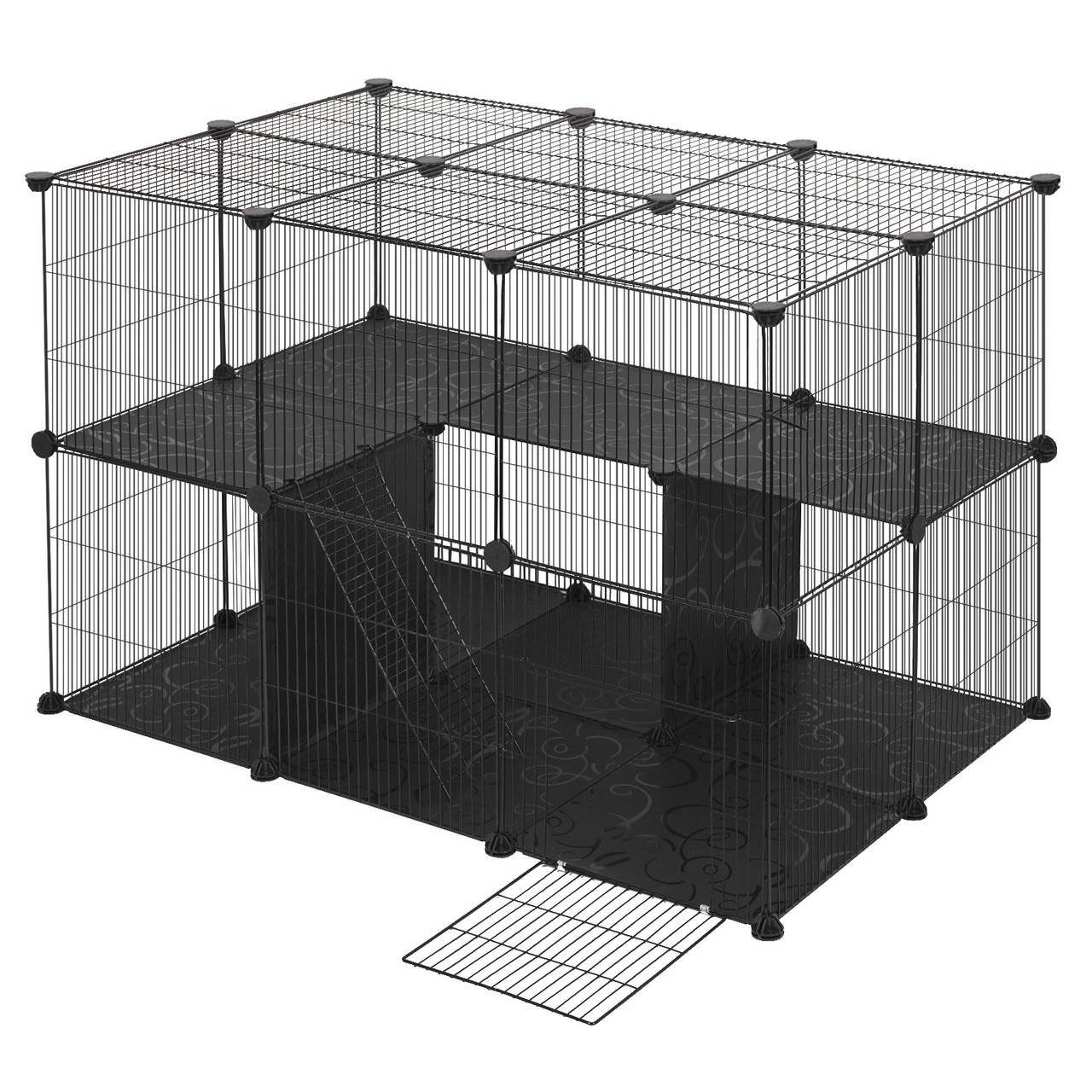 EUGAD Freigehege, mit Tür Treppe DIY Schwarz 38 Platten 105x70x70 cm