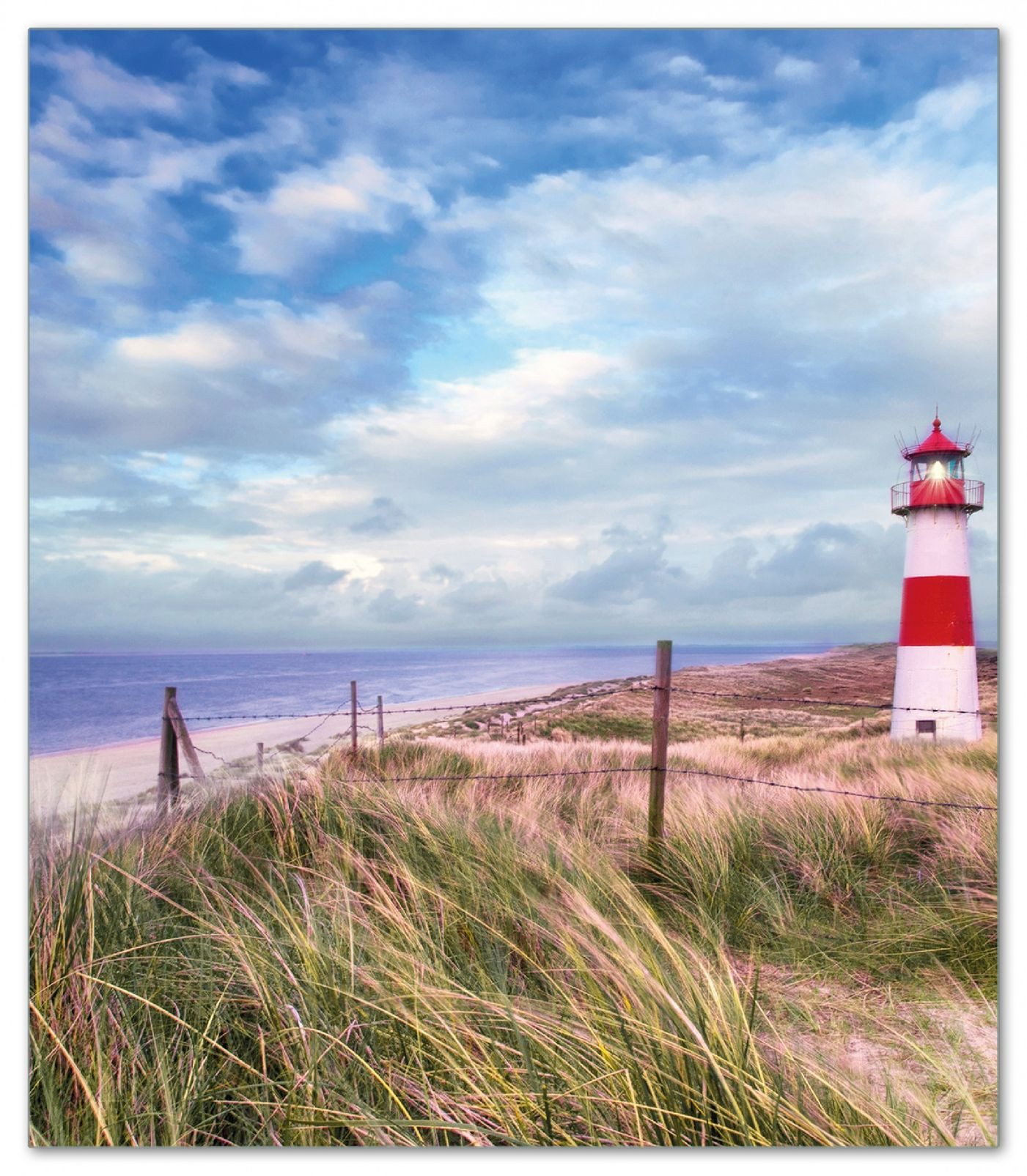 Wallario Herd-Abdeckplatte Leuchtturm am Strand von Sylt, ESG-Sicherheitsglas, (Glasplatte, 1 tlg., inkl. 5mm Noppen), verschiedene Größen