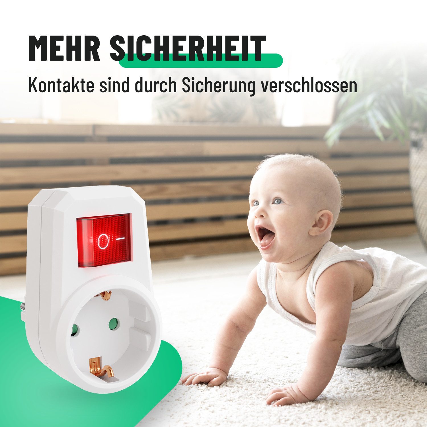 greate. 1fach Steckdosenadapter mit Schalter - Zwischenschalter ohne Kabel Mehrfachsteckdose 1-fach (Mit Schalter, Erhöhter Berührungsschutz) – Bild 4 von 5