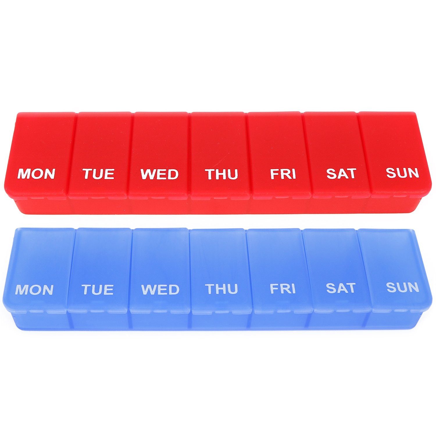com-four Pillendose Medikamentendosierer auf ENGLISCH (2 St), Medikamenten-Box für 7 Tage - Pillendose - Tablettendose