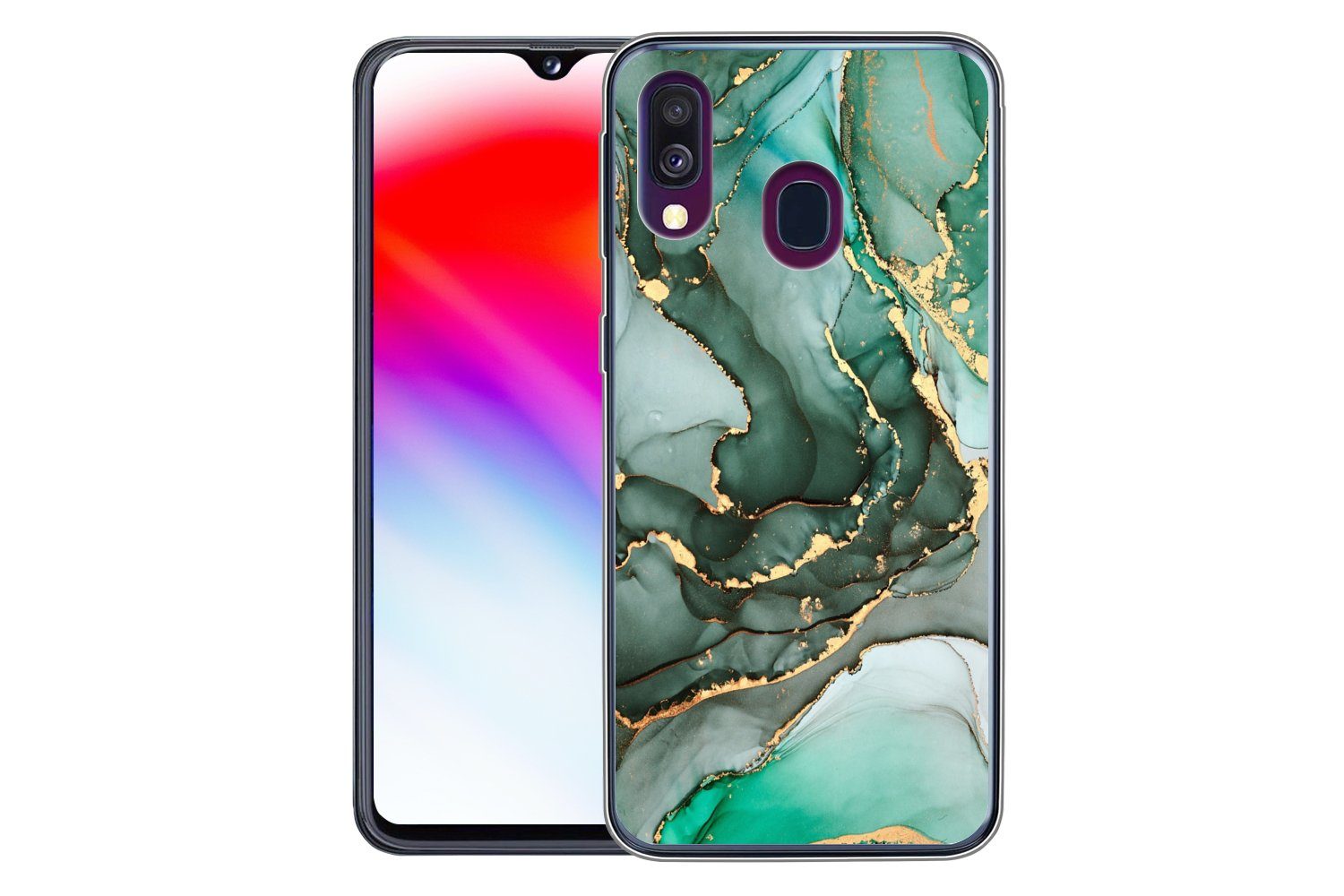 MuchoWow Handyhülle für Samsung Galaxy A40 Gold - Marmor - Grün - Luxus - Marmoroptik - Gr, Smartphone-Bumper, Print, Handy Schutzhülle Dünn