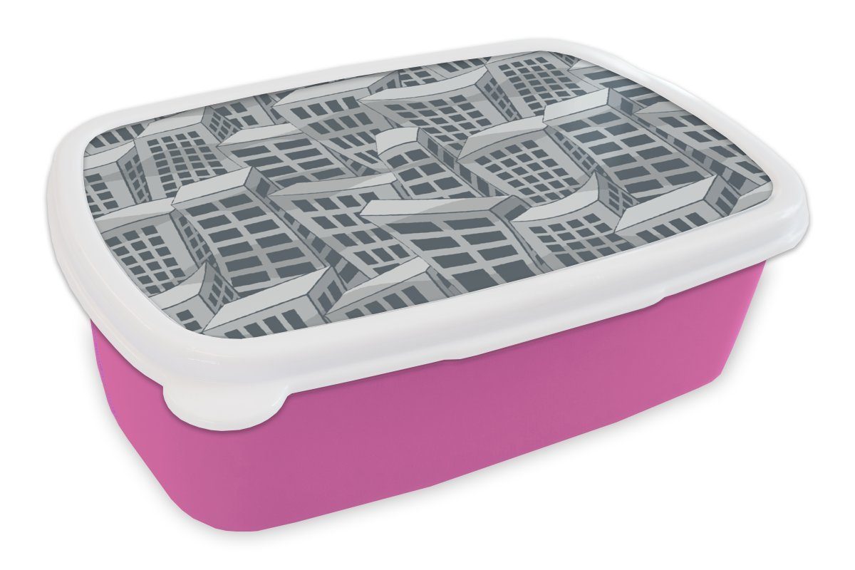MuchoWow Lunchbox Muster - Los Angeles - Skyline, Kunststoff, (2-tlg), Brotbox für Erwachsene, Brotdose Kinder, Snackbox, Mädchen, Kunststoff rosa
