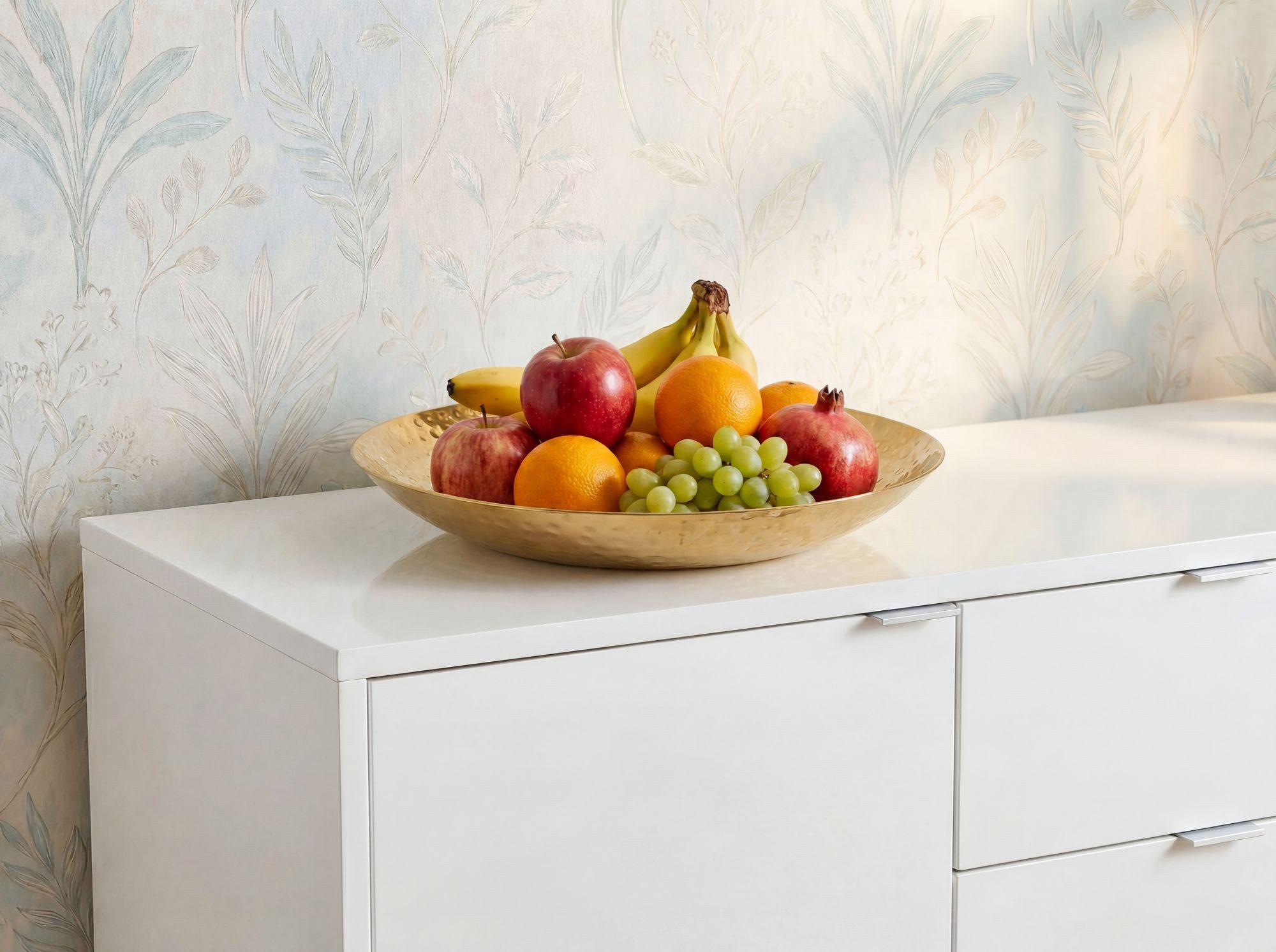 FINEBUY Obstschale FB77668 Früchteschale Aluminium Gold 36cm Hammerschlag Obstkorb Alu, Aluminium, (Stabiler Servierteller mit Hammerschlag Struktur), Breite Schale für deine frischen Früchte
