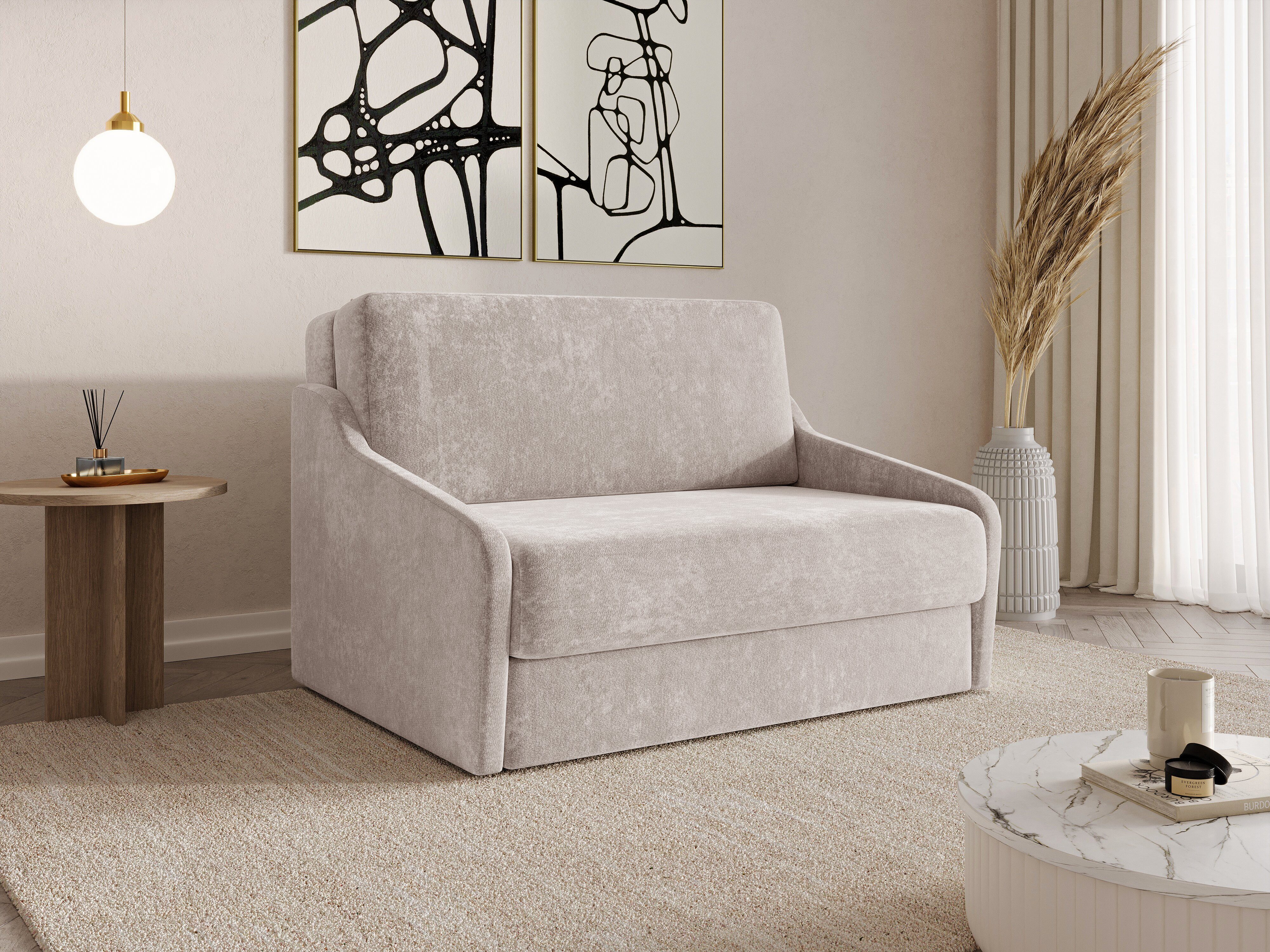MOEBLO Schlafsofa FLY 120, Kindersofa mit Bettkasten & Schlaffunktion – Modernes Schlafsofa aus Chenille-Stoff VIBE, Ausziehbares Gästebett, Couch für Wohnzimmer & Gästezimmer, Maße (BxHxT: 135x90x115 cm)
