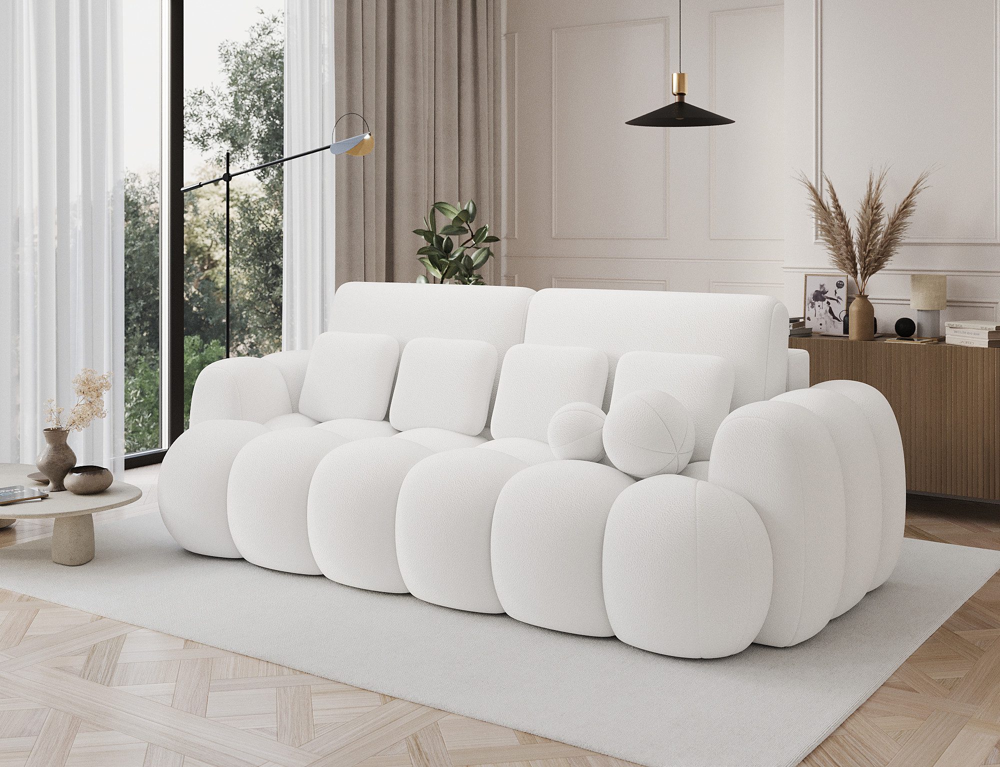 MOEBLO Schlafsofa Elvento, Sitzer Sofa mit Schlaffunktion & Komfortpolsterung – Modernes Schlafsofa mit Bettkasten & Zierkissen, Couch Polstermöbel Sitzmöbel Wohnzimmermöbel 3-Sitzer-Sofa Stoffsofa für Wohnzimmer, B 256 × H 105 × T 119 cm