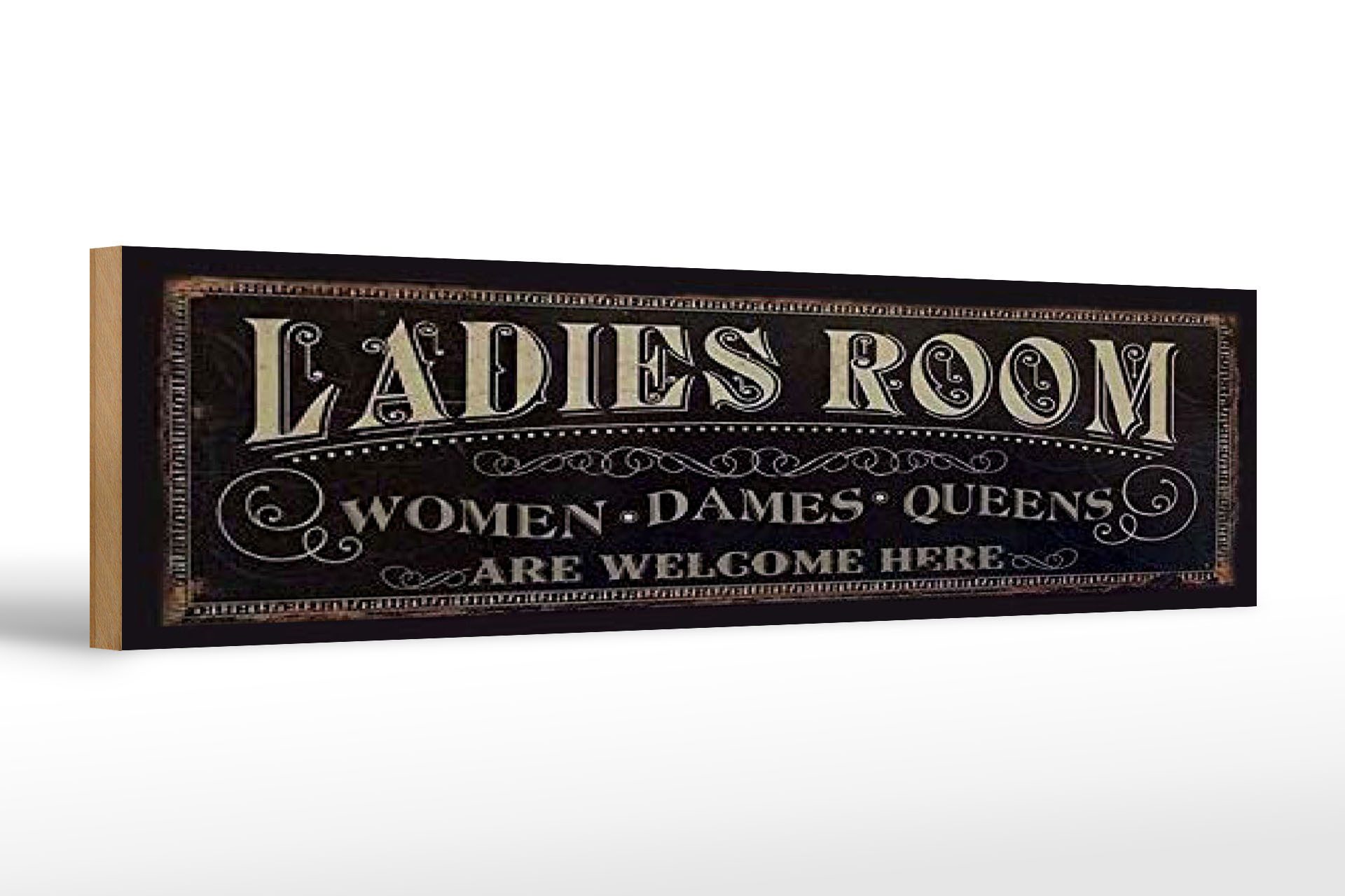 Holzbild Hinweis 46x10 cm Ladies Room schwarzes