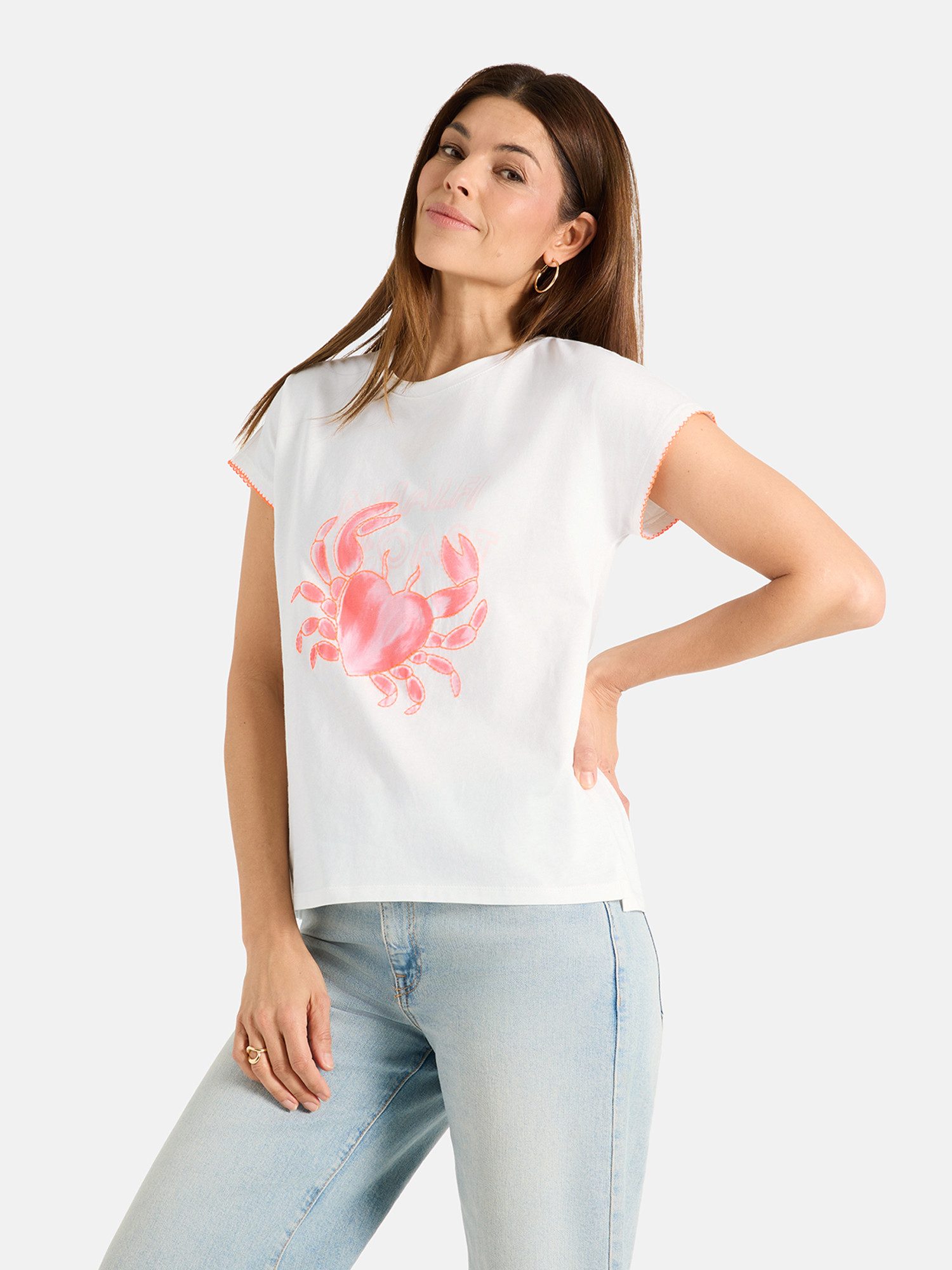 Lieblingsstück Kurzarmshirt CrabiL mit Kontrastdetails, Frontprint