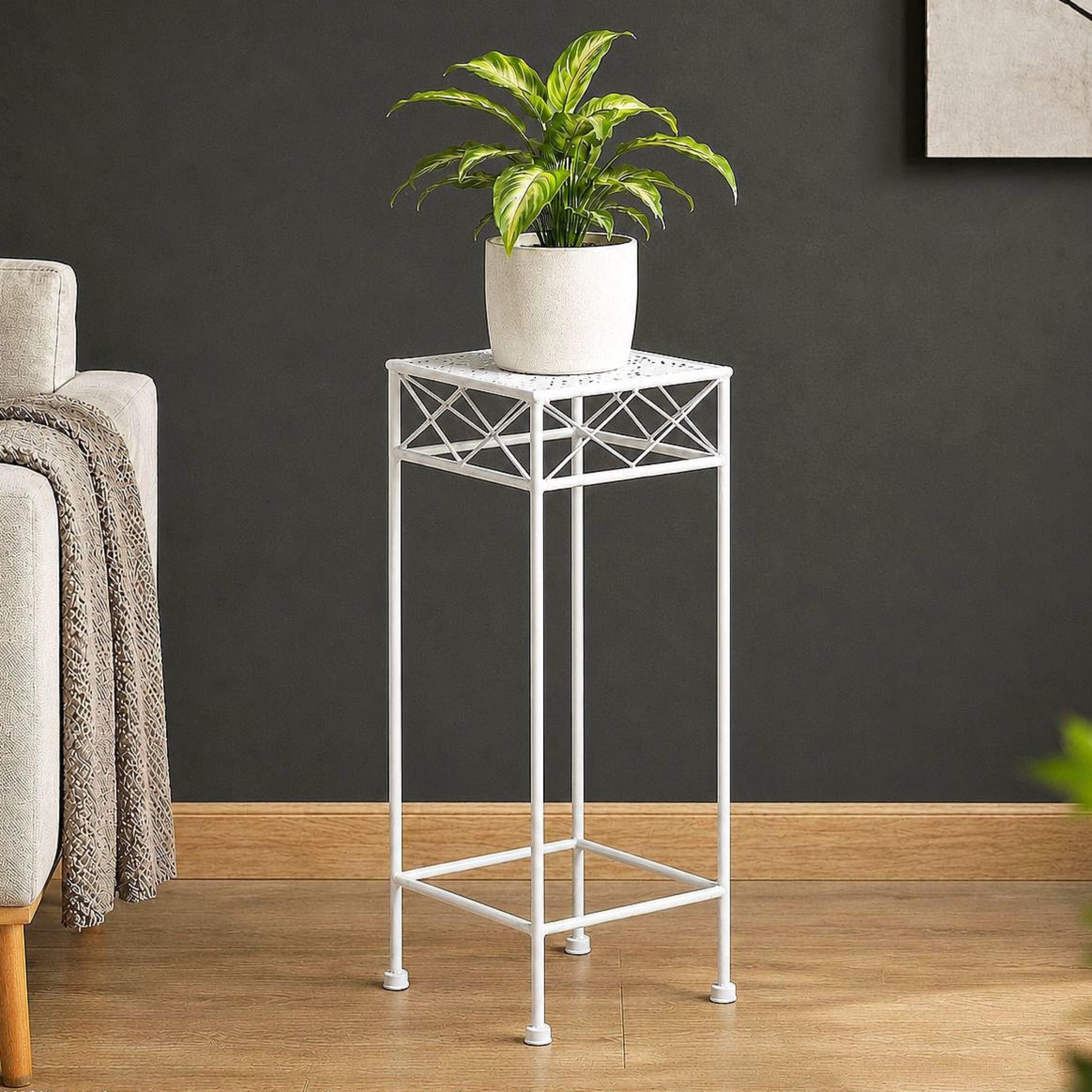 DanDiBo Blumenhocker Weiß Metall Eckig 70-50 cm Blumenhocker Beistelltisch