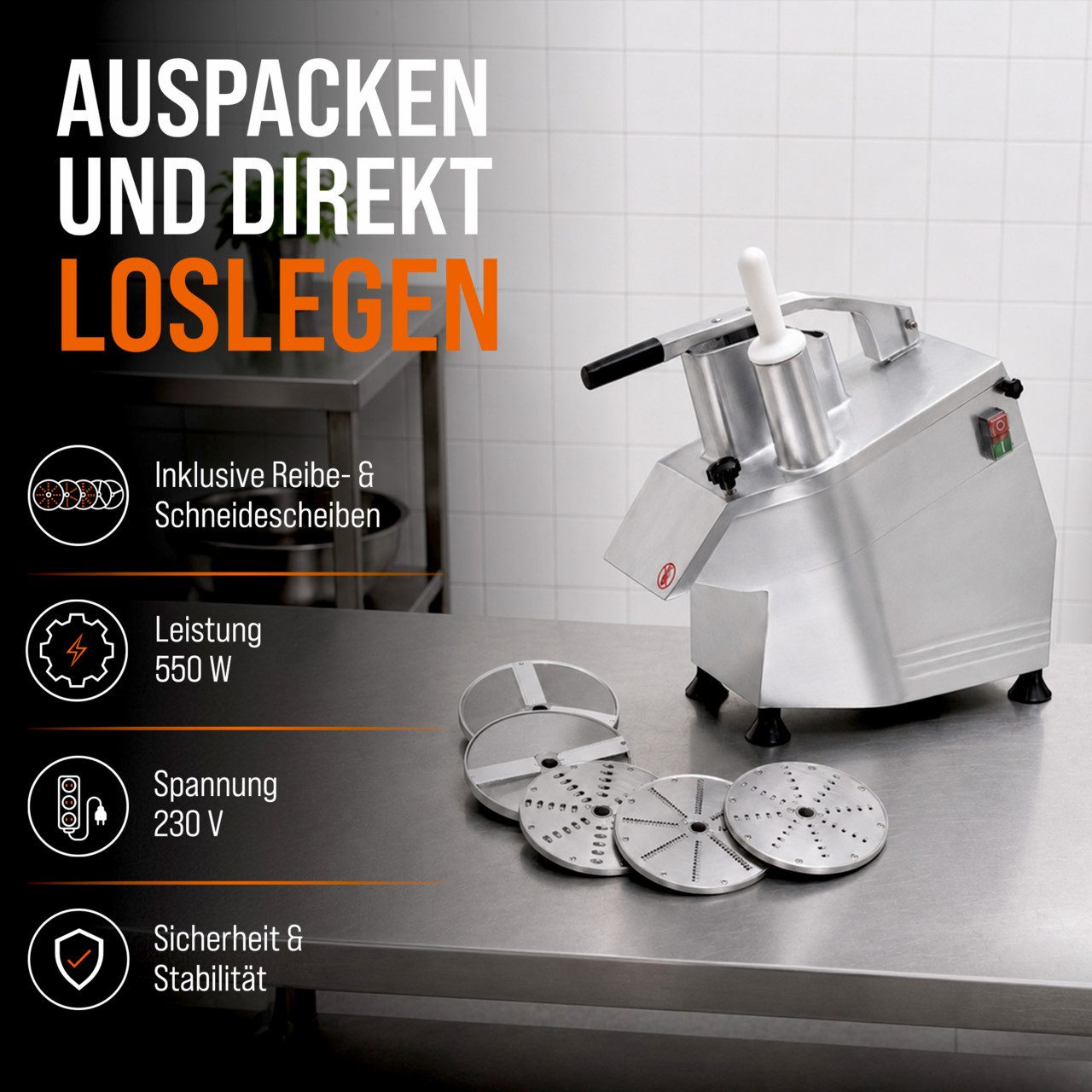 GastroHero Gemüsehacker Gemüseschneider I 5 Scheiben I Cutter - Gastro, 550 W