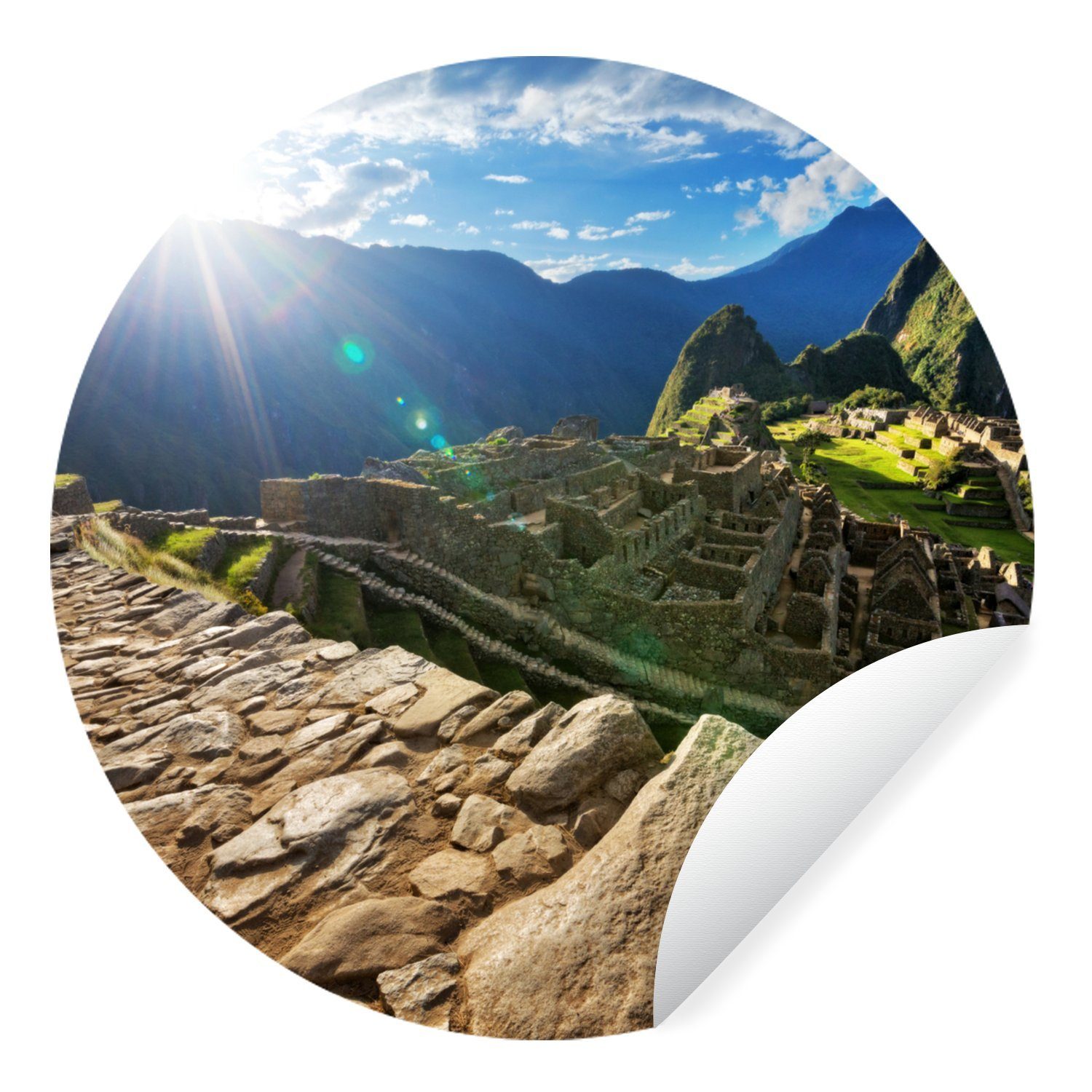 Tapetenkreis für - Rund, Wohnzimmer Wandsticker Machu Peru St), Kinderzimmer, MuchoWow (1 Tapetenaufkleber, Sonne - Picchu