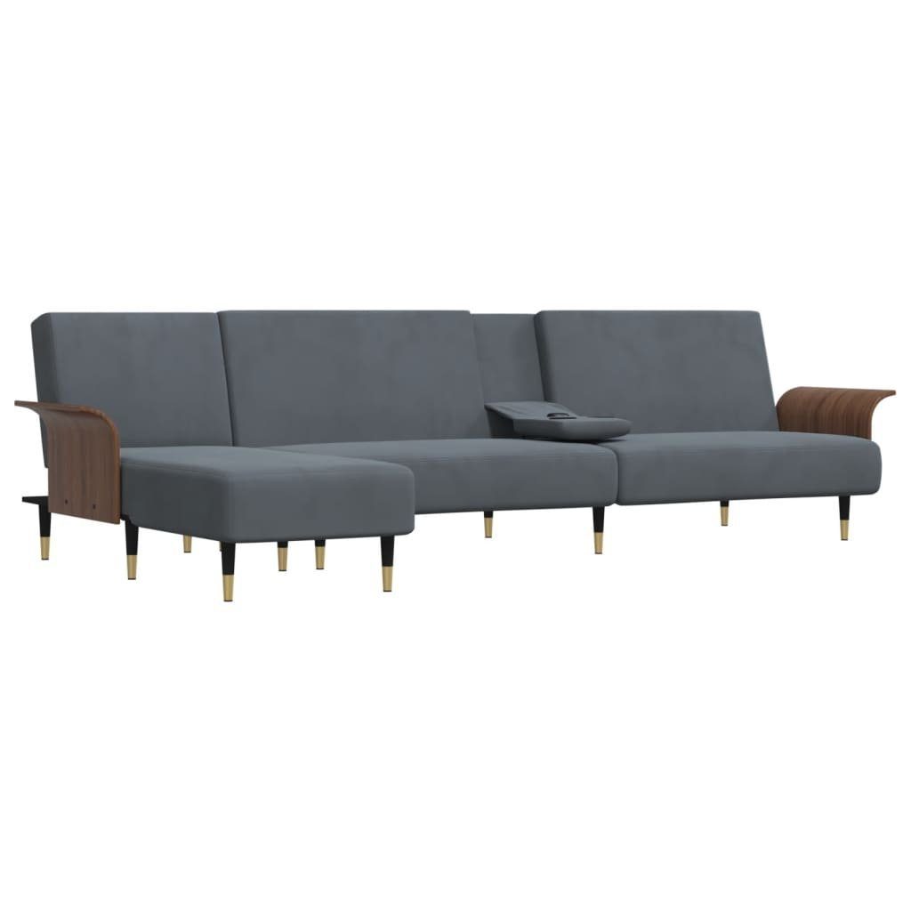 cm vidaXL Schlafsofa Samt Sofa Dunkelgrau Chaiselongue Schlaf L-Form 279x140x70 in