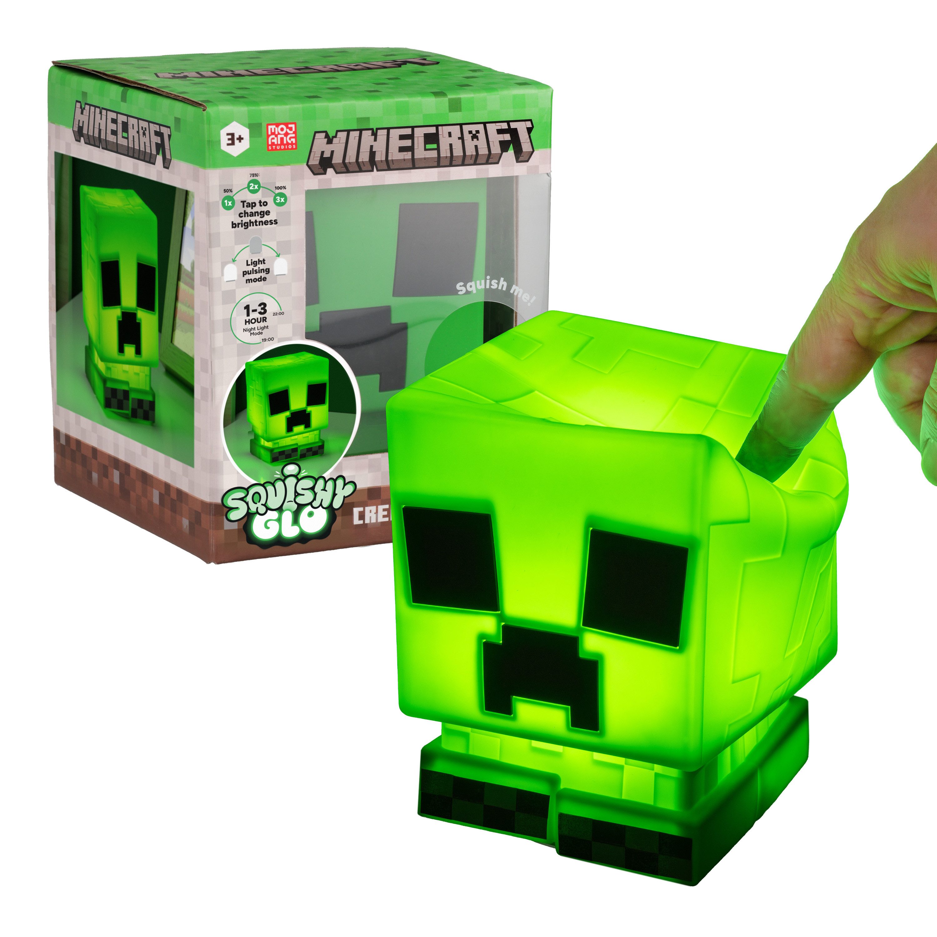 Paladone Dekolicht Squishy Glo Silikon Lampe Creeper aus Minecraft, LED fest integriert, 3 Helligkeitsstufen, 3 Stunden Nachtlicht Modus