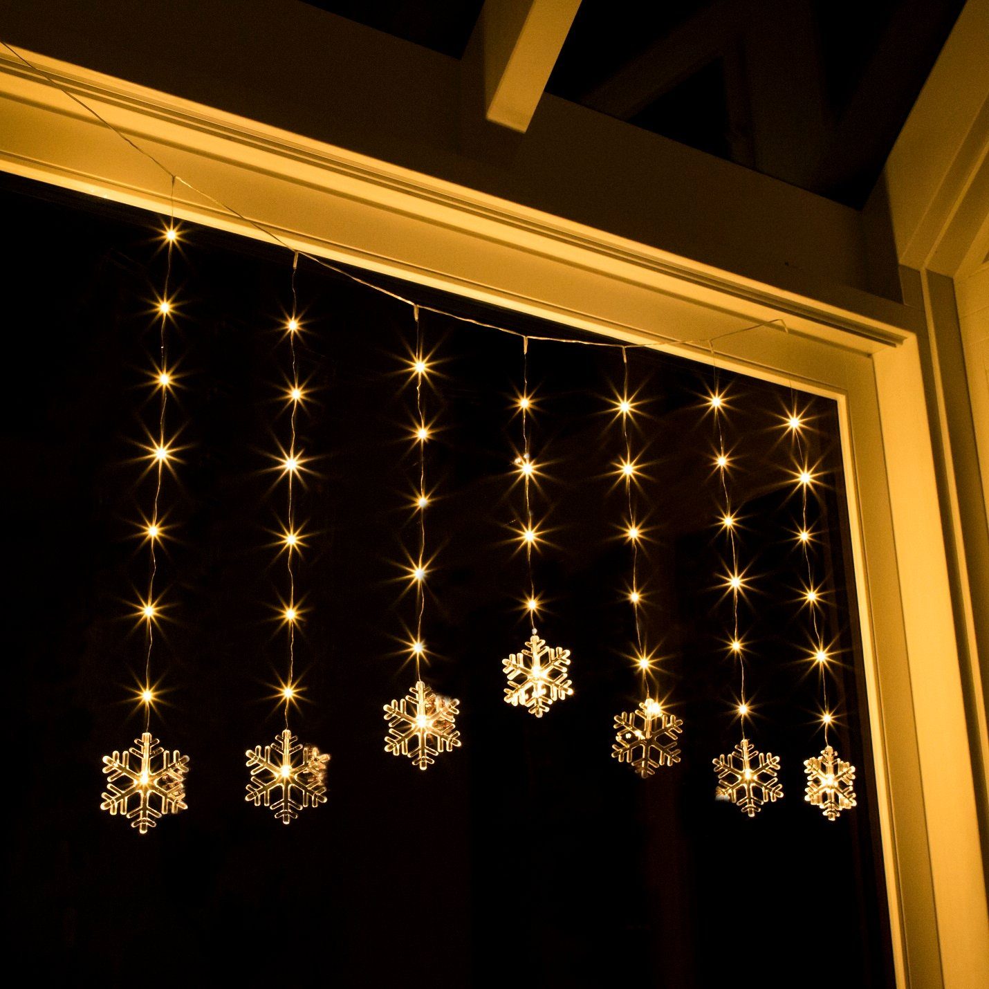 GartenHero LED-Lichtervorhang 47 LED Lichtervorhang warmweiß Lichterkette Lichternetz Weihnachten