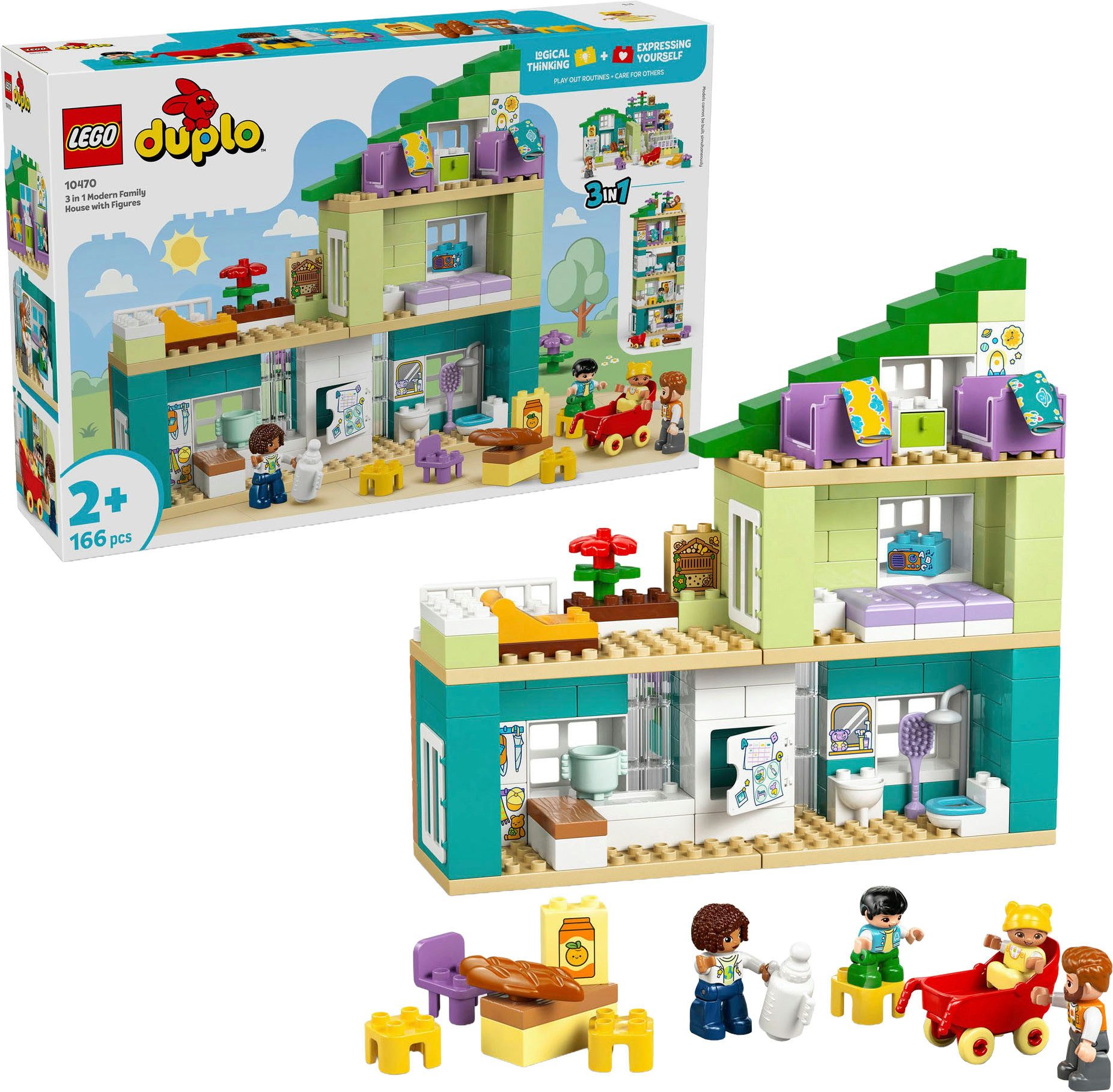 LEGO® Modernes Familienhaus mit Figuren – 3-in-1-Set (10470) Konstruktionsspielsteine, (166 St), LEGO DUPLO Town; Made in Europe