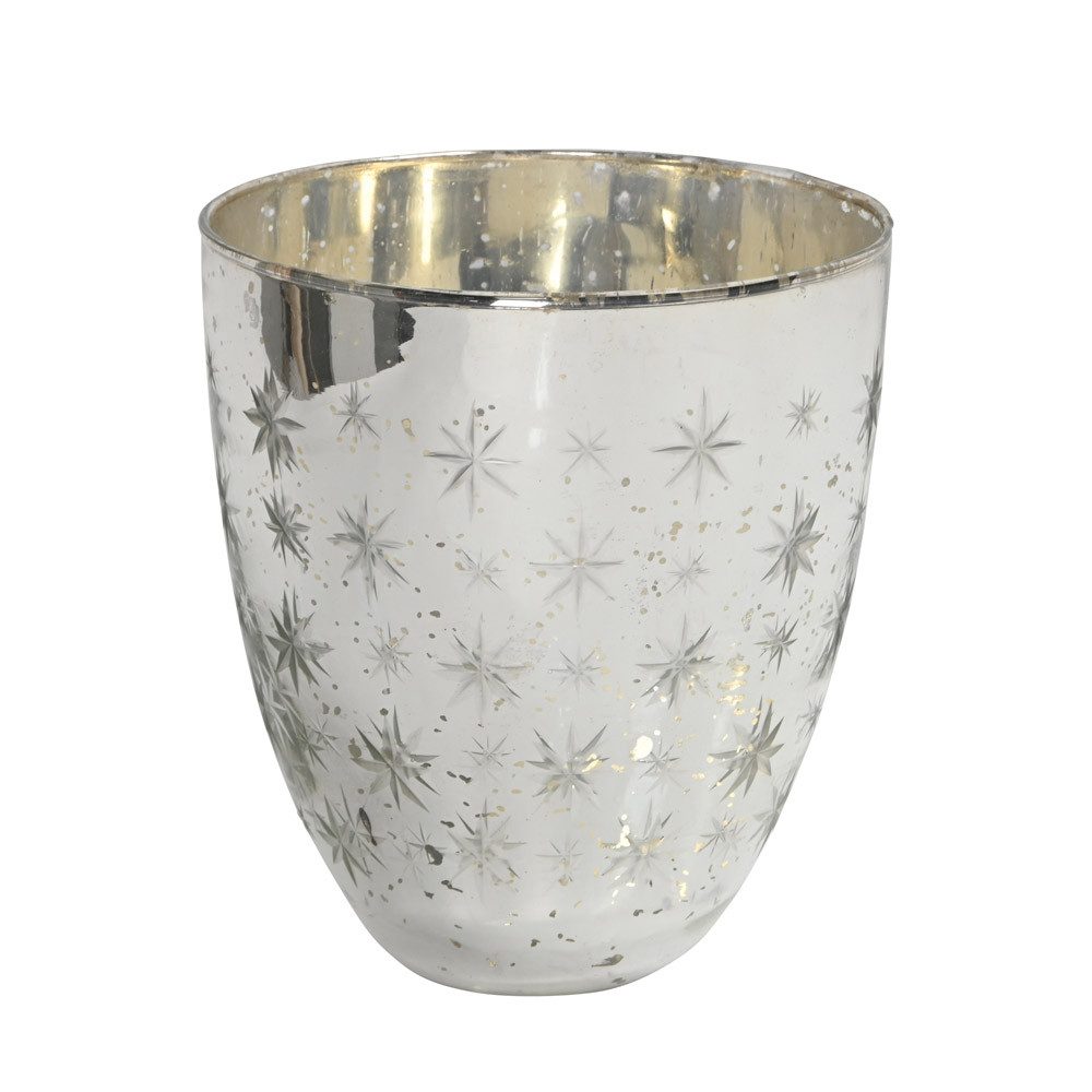 Windlicht Windlicht GENT silber antik aus Glas Bauernsilber mit Sternen H15cm Ad