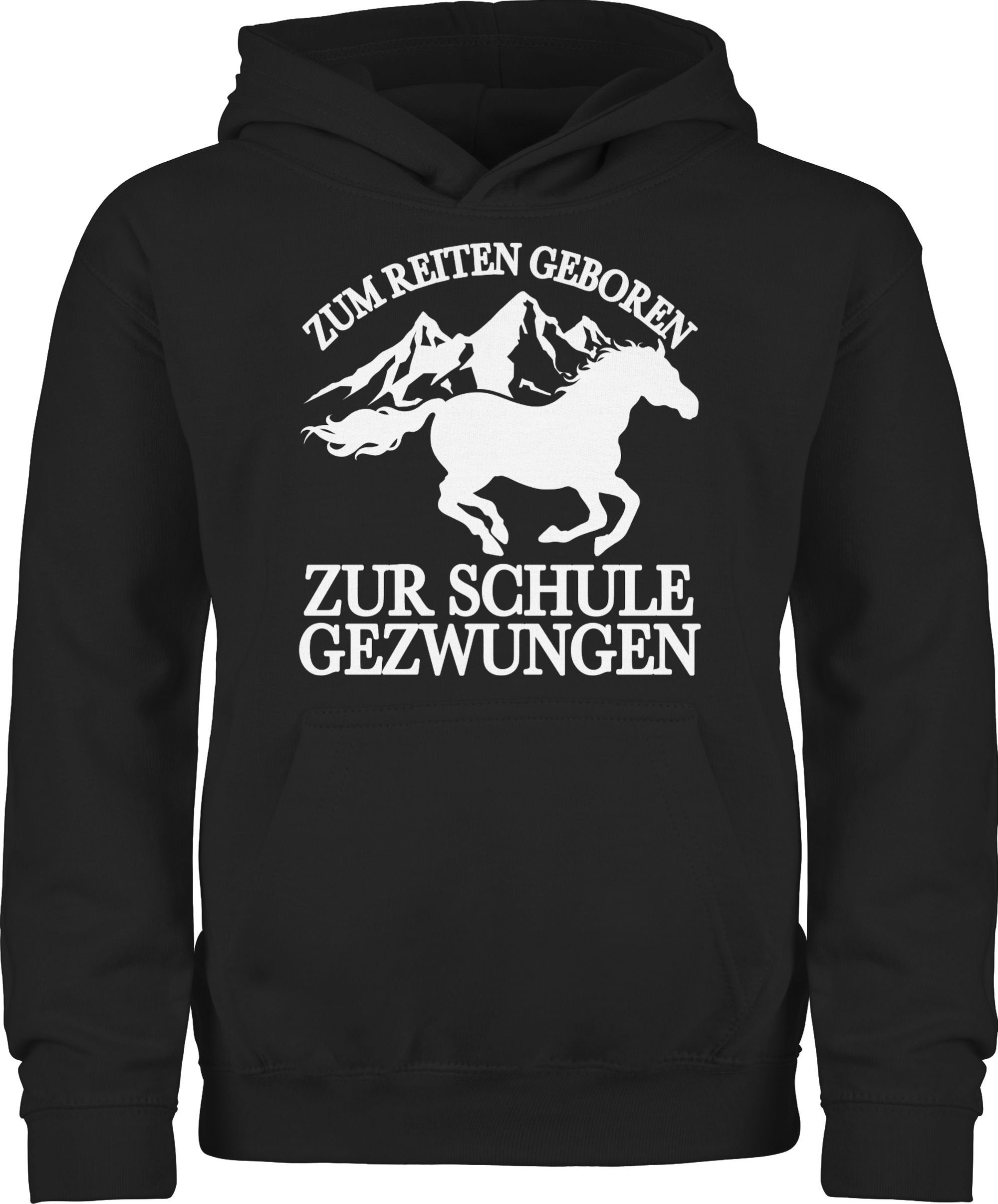 Hoodie Zum Reiten geboren zur Schule gezwungen - mit Pferd und Bergen - weiß