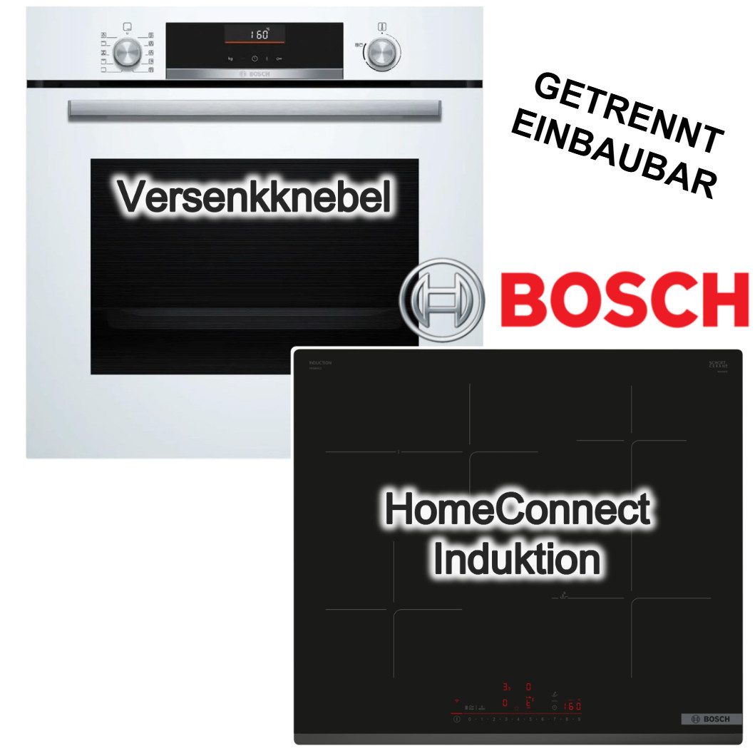 BOSCH Backofen-Set Backofen weiß AirFry 3DHeißluft+ Induktionskochfeld Boost-Funktion, EcoClean Direct