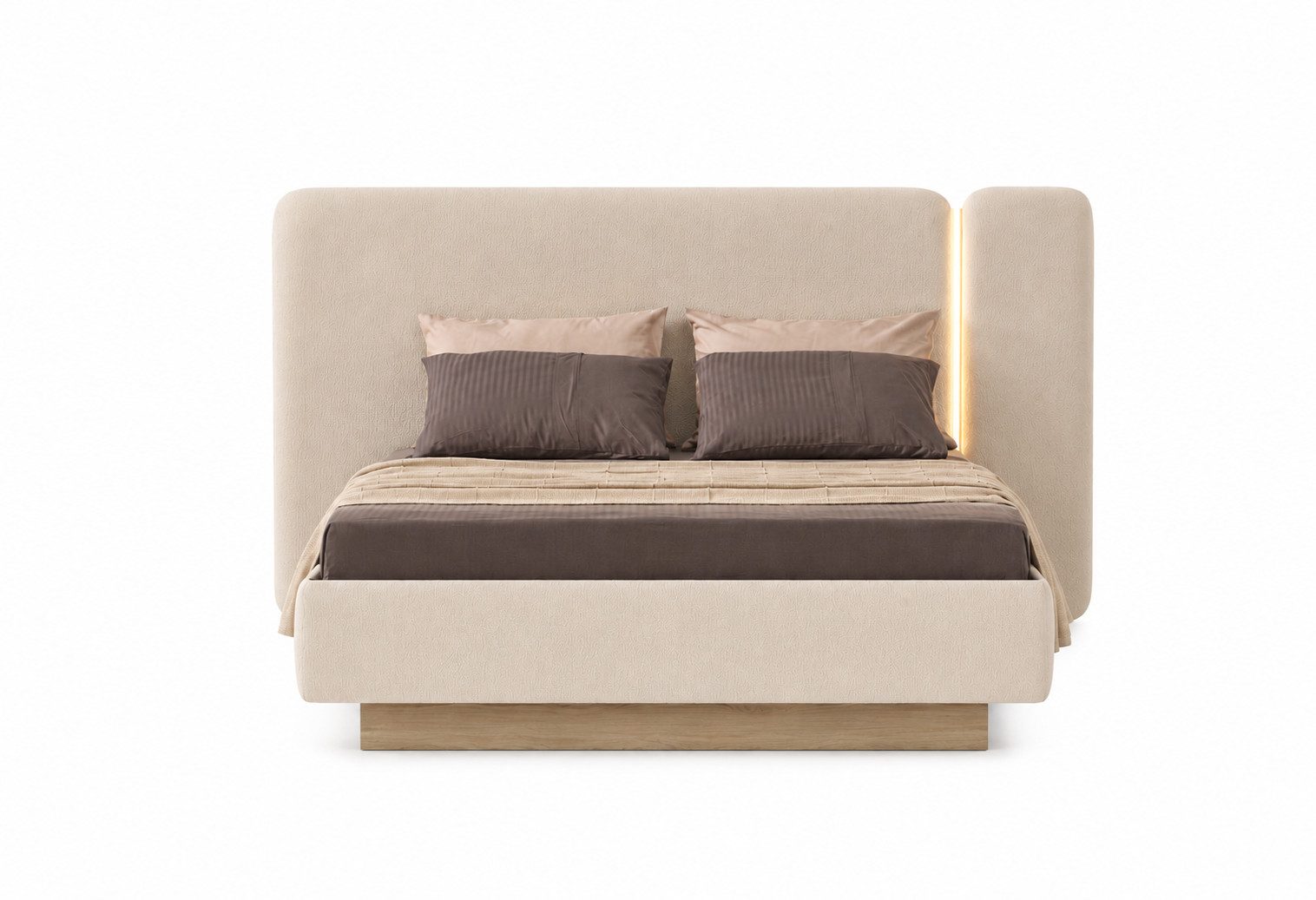 JVmoebel Polsterbett Doppelbett weich bequem beige Beleuchtung beige, modern neu, Made in Europa