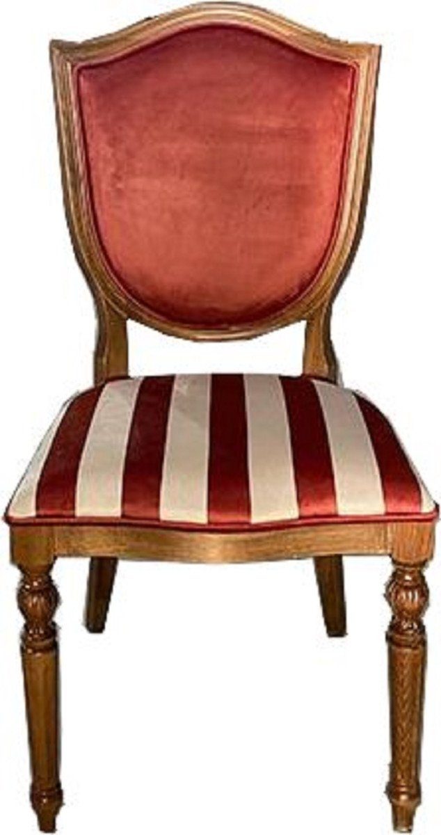 - Weiß Padrino Stuhl Casa Deco - Braun - Streifen Möbel Massivholz Deco Möbel Bordeauxrot Art Eleganter Esszimmerstuhl mit Art Stuhl / Esszimmer Luxus / Esszimmer