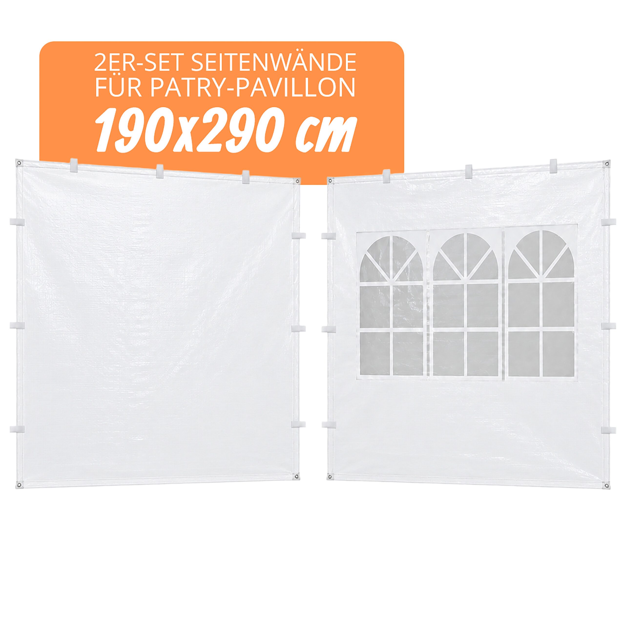 relaxdays Pavillonseitenteil Pavillon-Seitenteile 2er Set, 290x190 cm, weiß