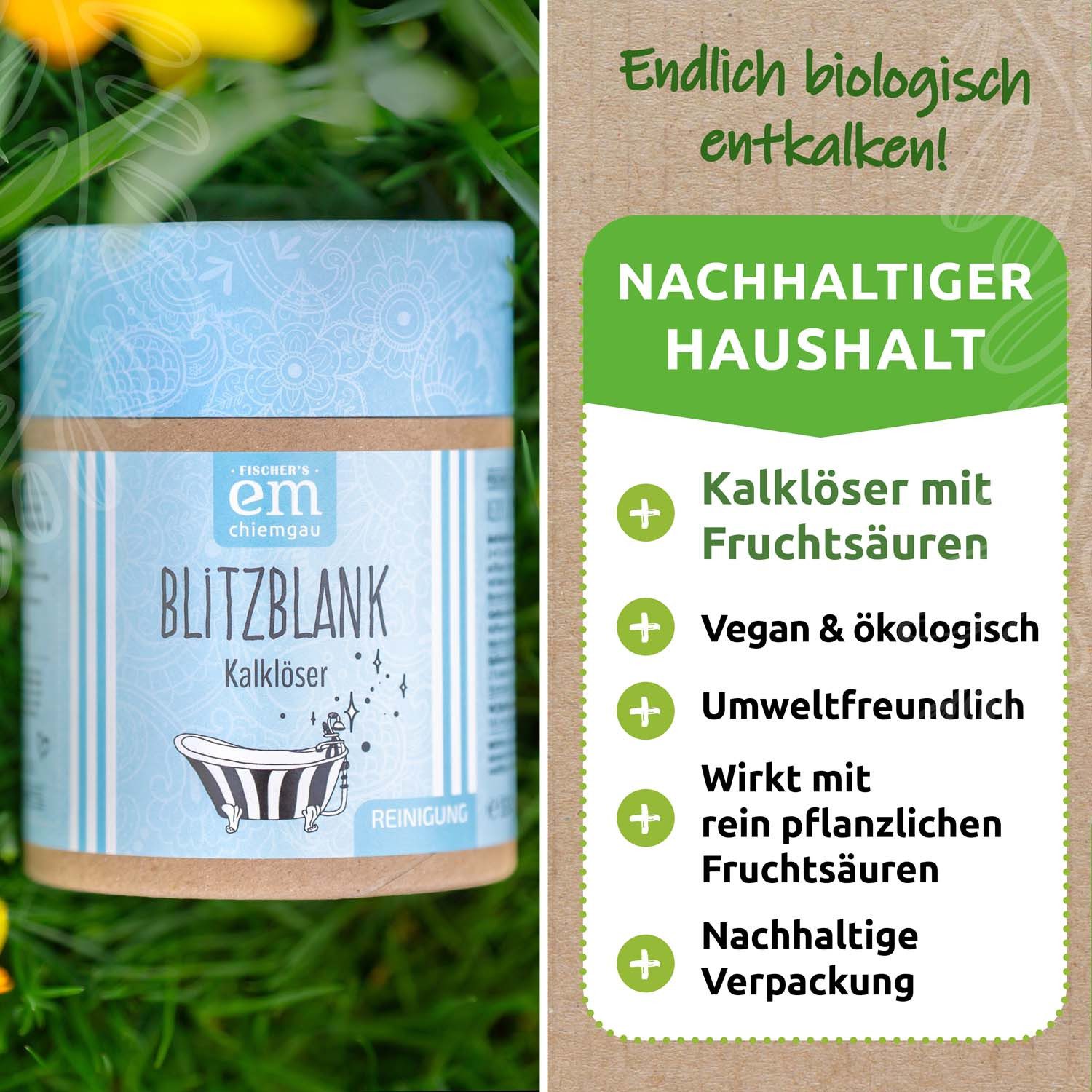Fischer's EM-Chiemgau Blitzblank Kalköser Kalklöser (umweltfreundliche Kalkentfernung natürliches Granulat, pflanzliche Fruchtsäuren, kalklösend)