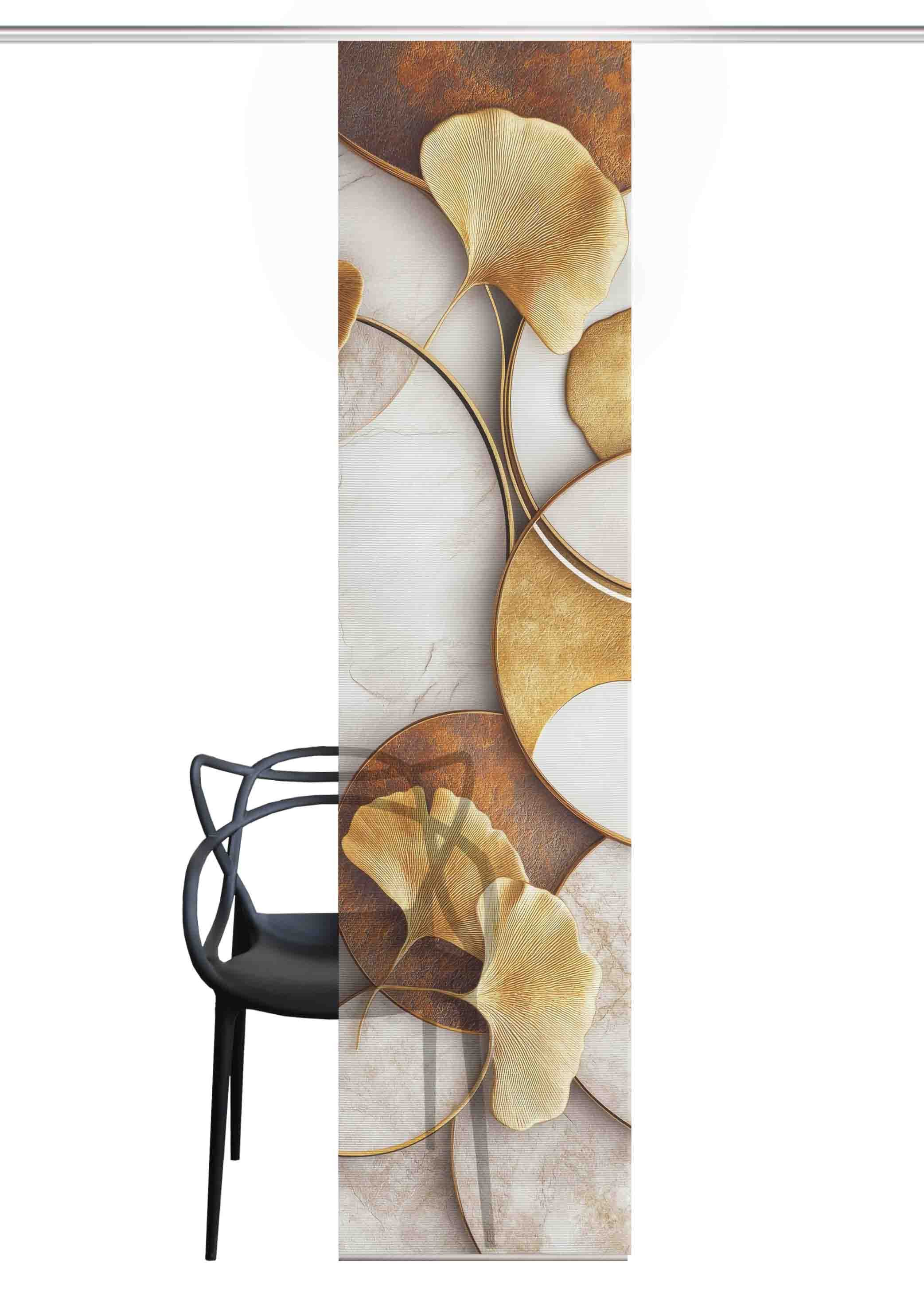 HOME WOHNIDEEN Schiebegardine HIG Schiebegardine STORM, recycelt, Ginkgomotiv auf Bambusoptik 245x60 (1 St), Paneelwagen, halbtransparent, 91% Polyester (recycelt), 9% Polyester