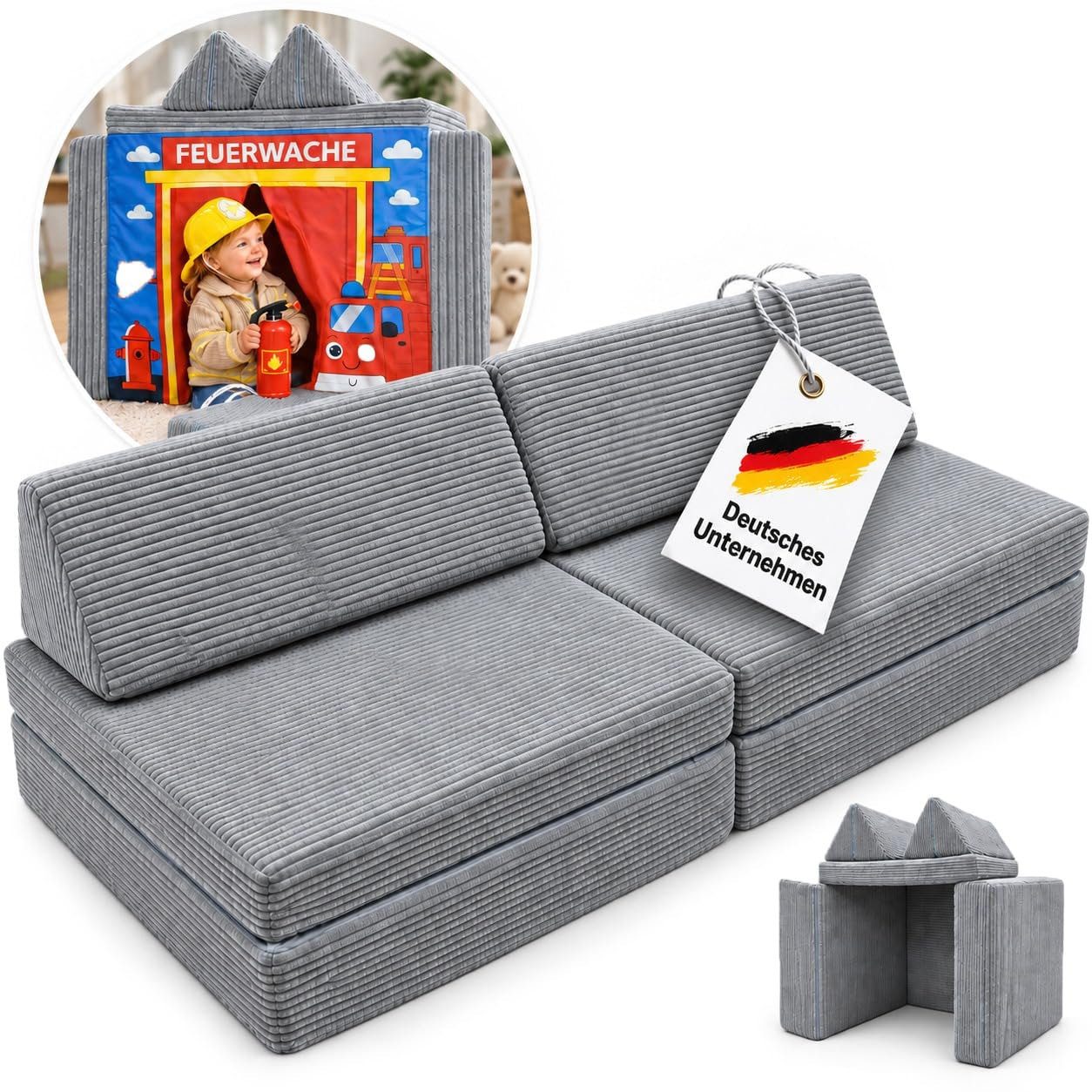 SCHRIMA Kindersofa Kindersofa SpielNest aus Cord, modulares Spielsofa mit 3 Spielwelten, 6 Teile, für Kinder